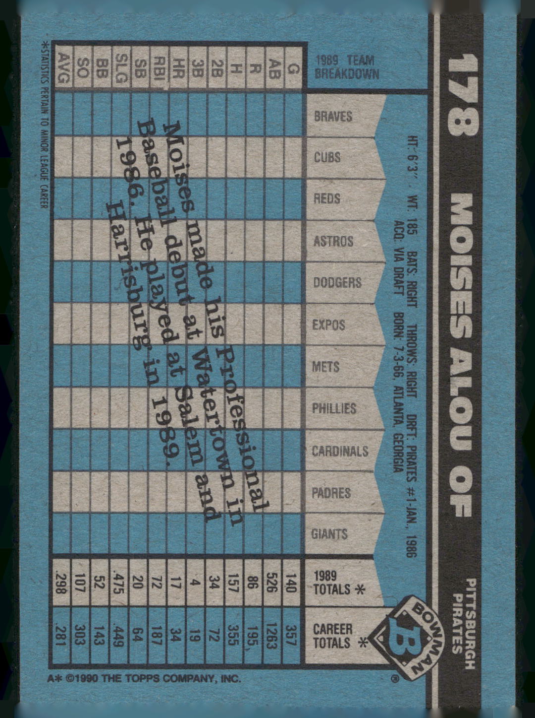 1990 Bowman #178 Moises Alou