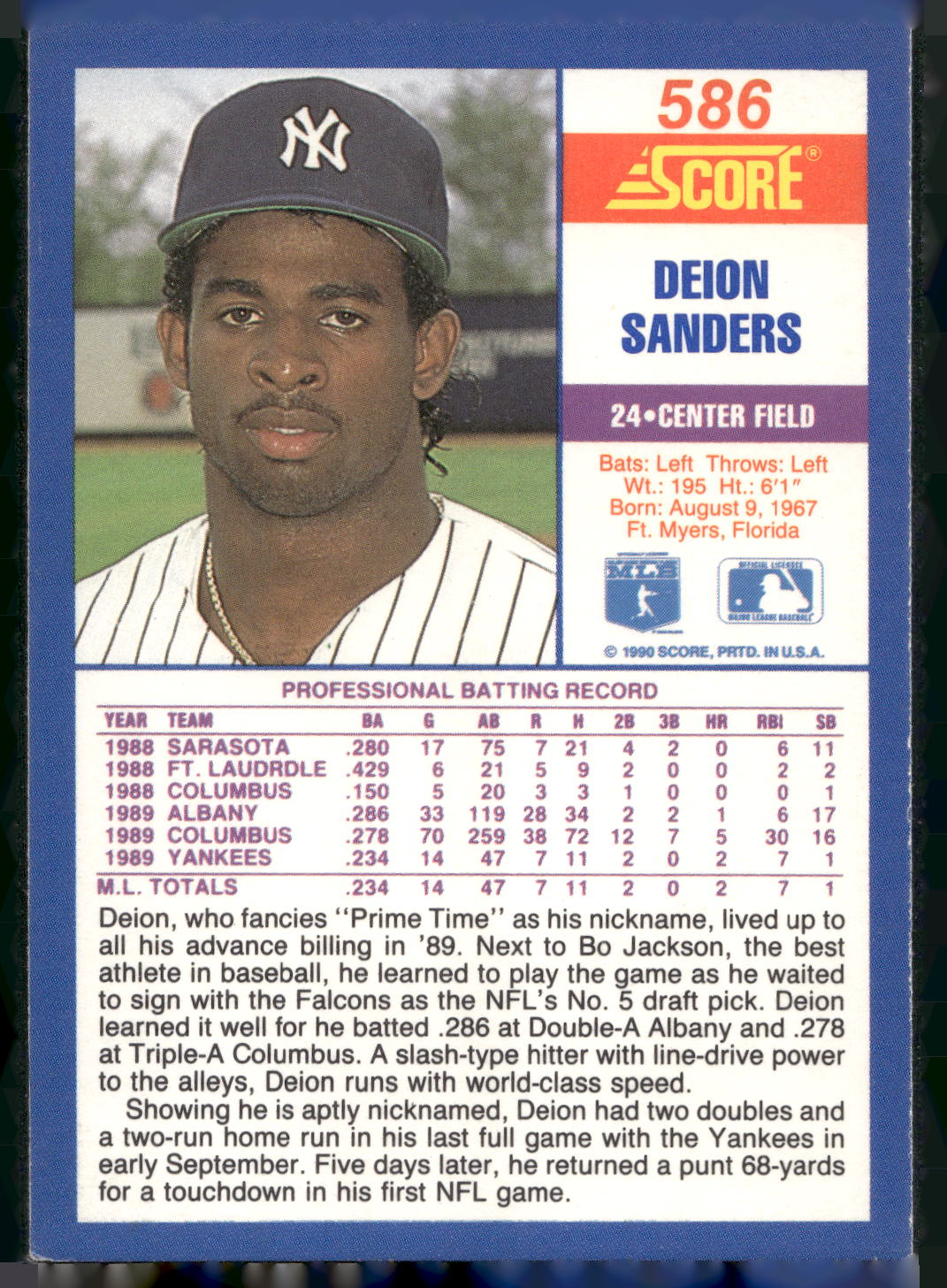 1990 Score #586 Deion Sanders