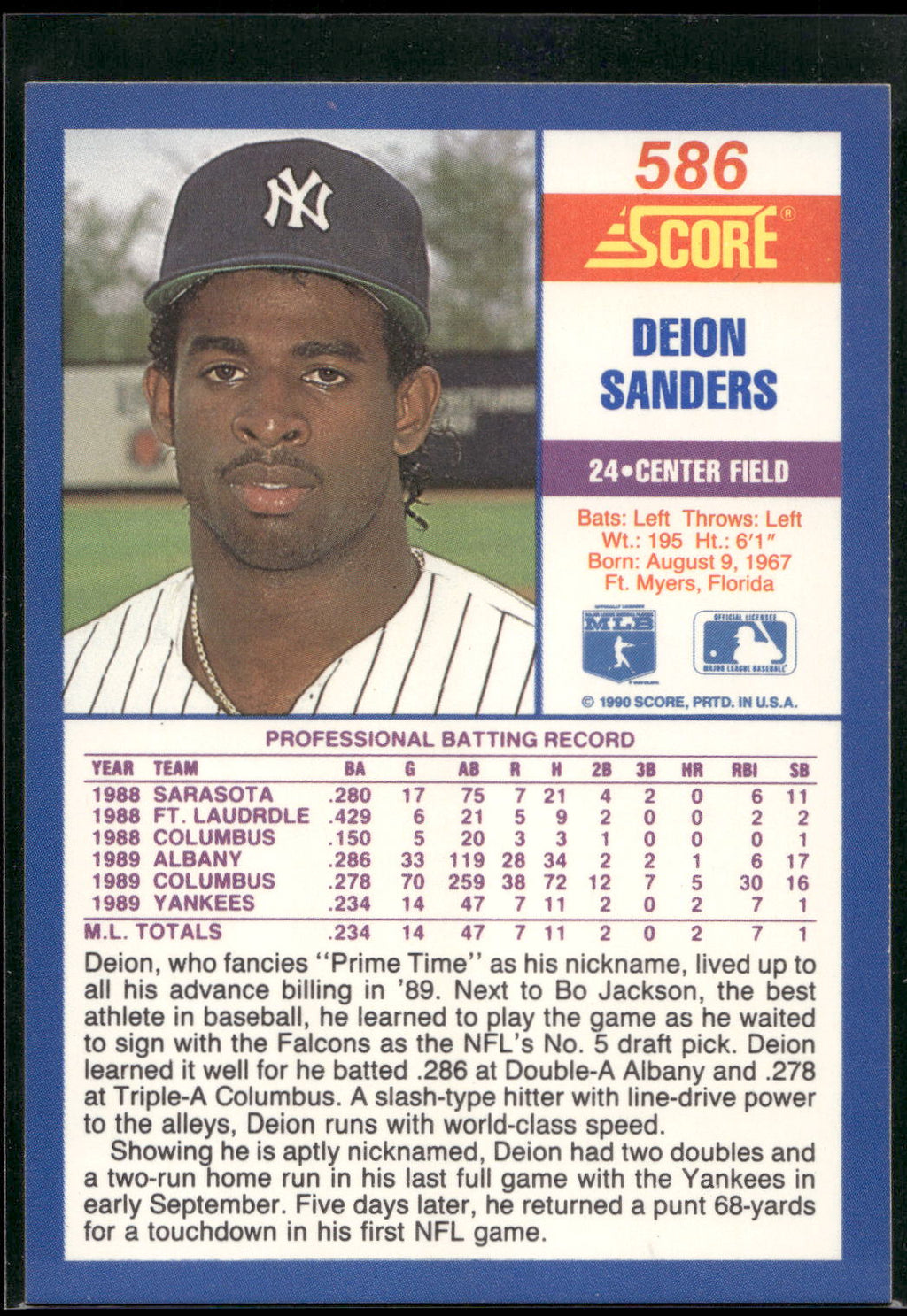1990 Score #586 Deion Sanders