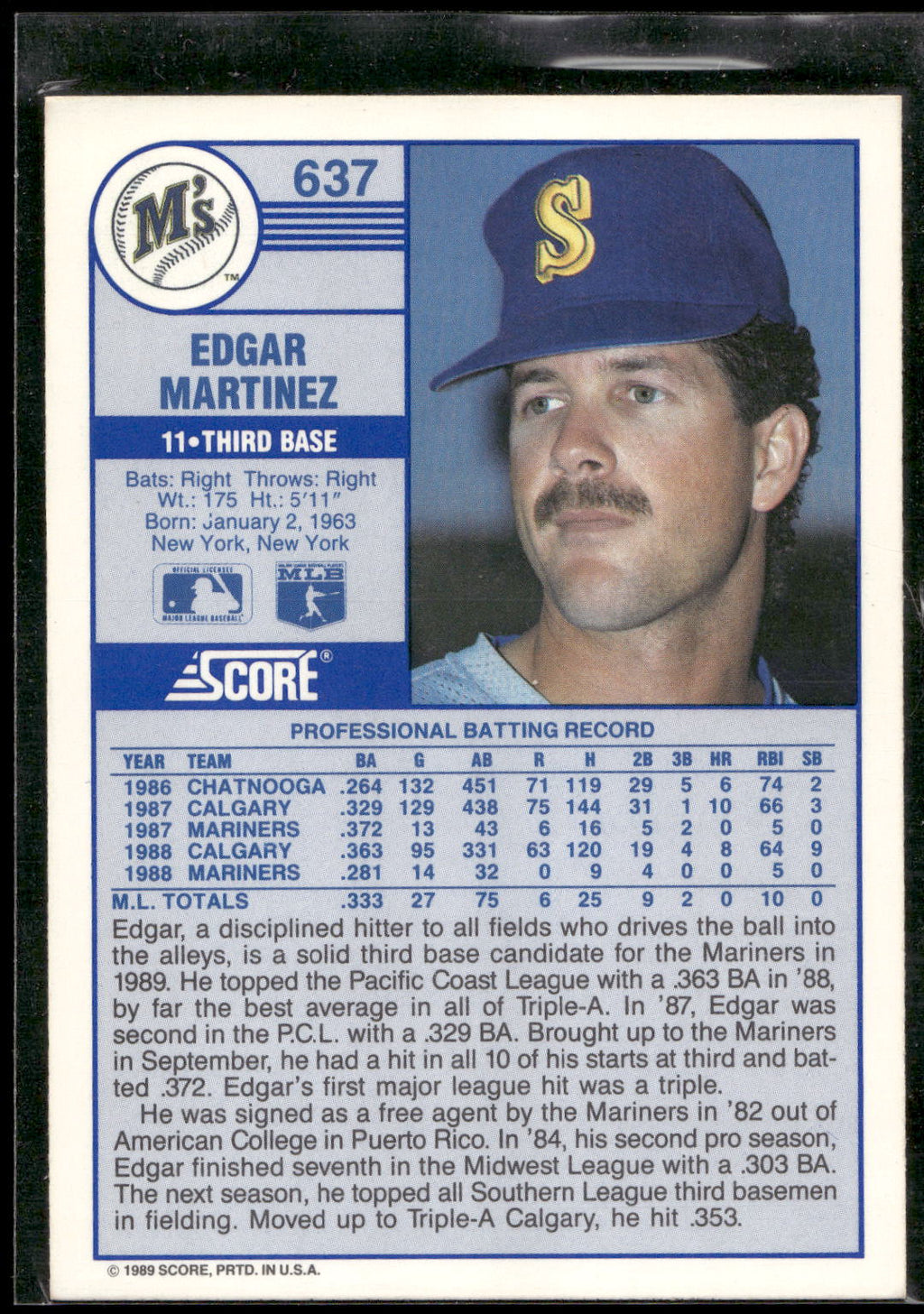 1989 Score #637 Edgar Martinez
