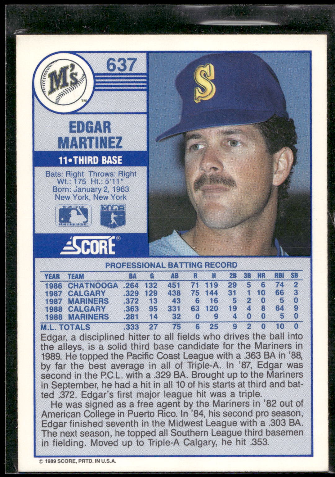 1989 Score #637 Edgar Martinez