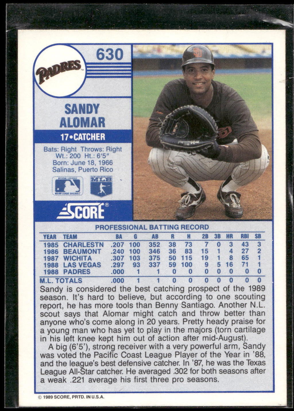 1989 Score #630 Sandy Alomar