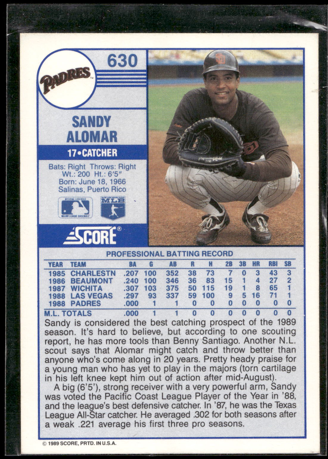 1989 Score #630 Sandy Alomar