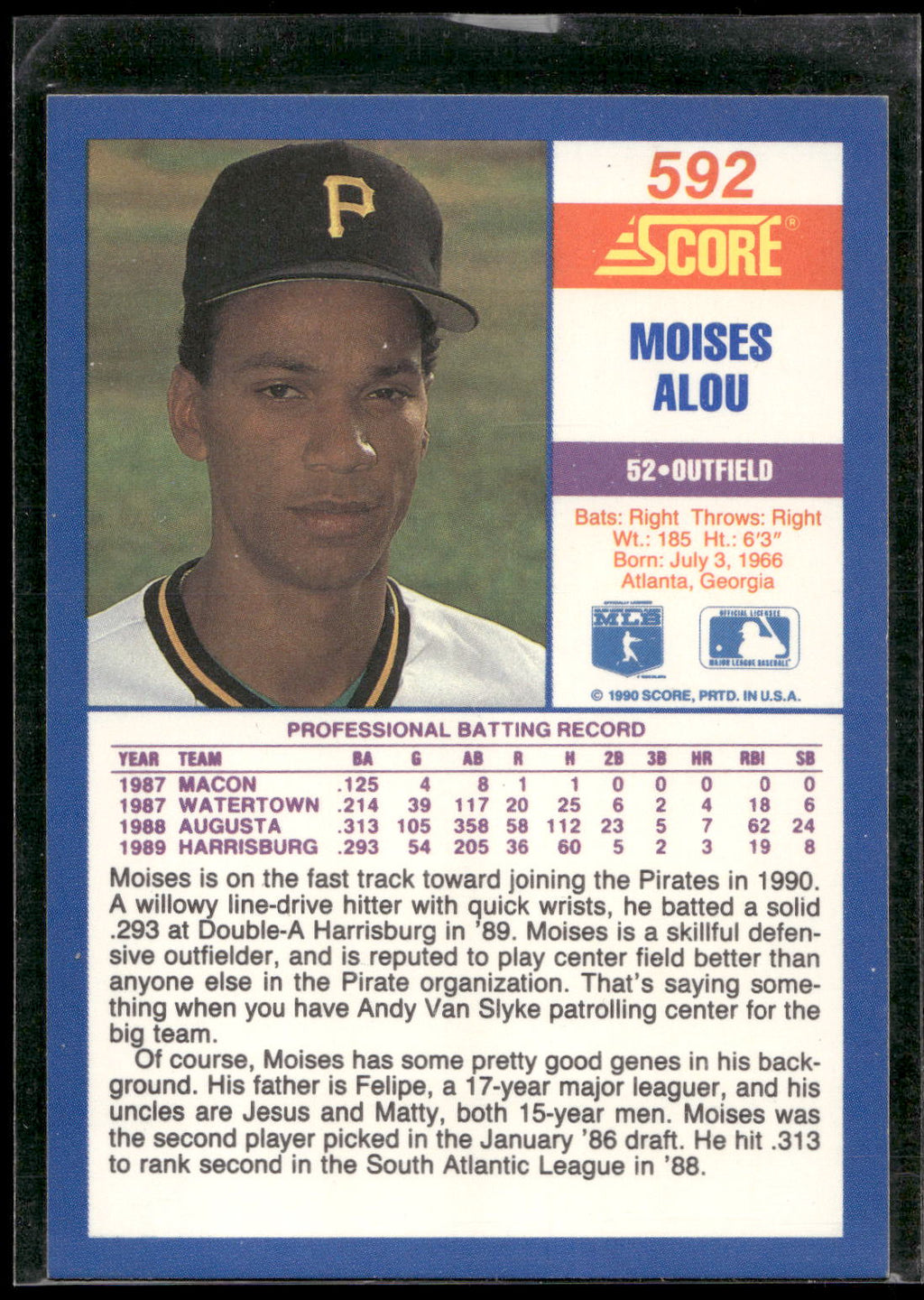 1990 Score #592 Moises Alou