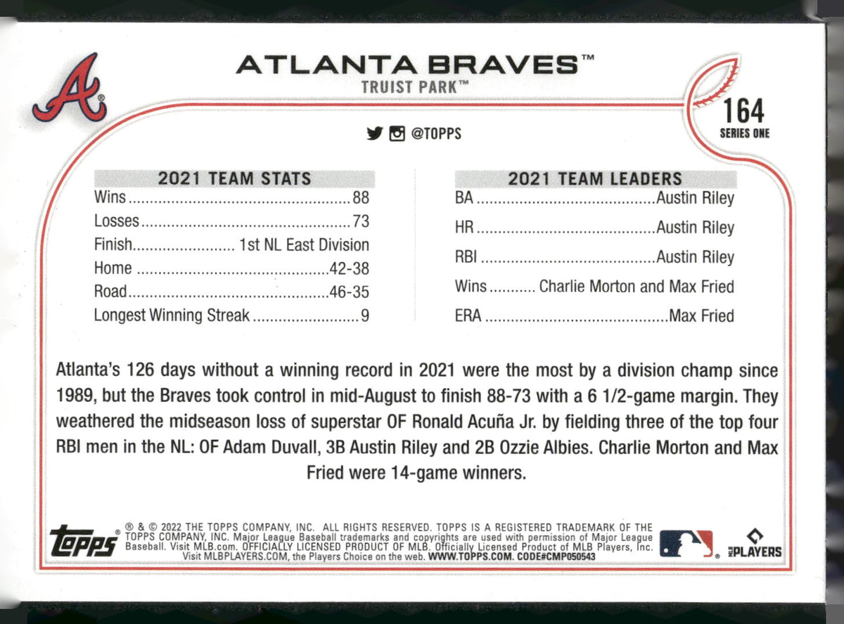 2022 Topps #164 Atlanta Braves Rainbow Foil