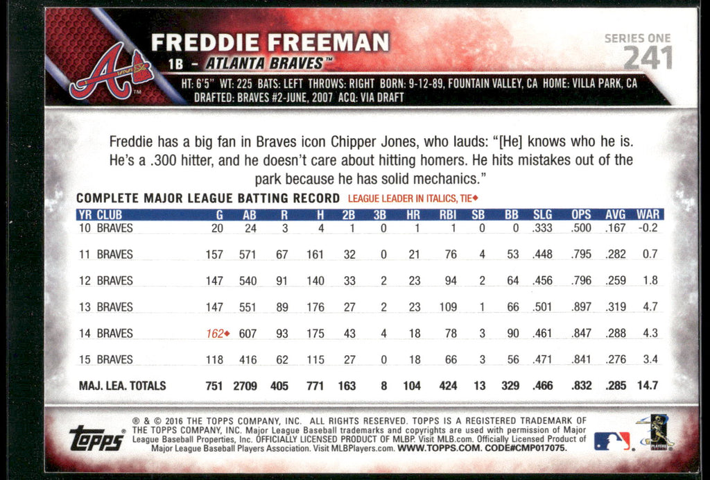 2016 Topps #241 Freddie Freeman
