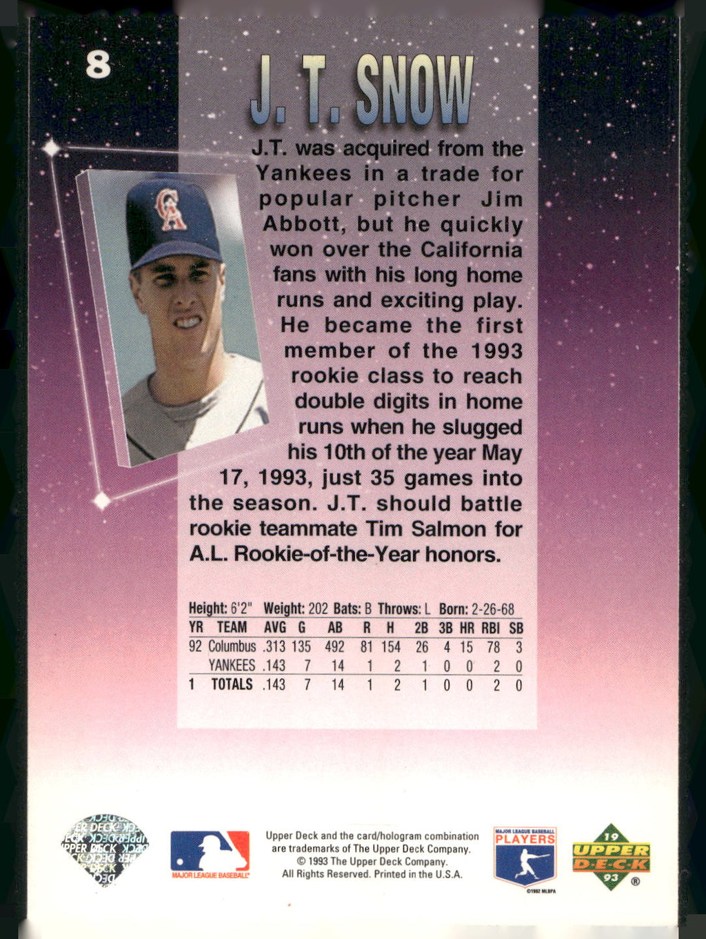 1993 Upper Deck Fun Pack #8 J.T. Snow