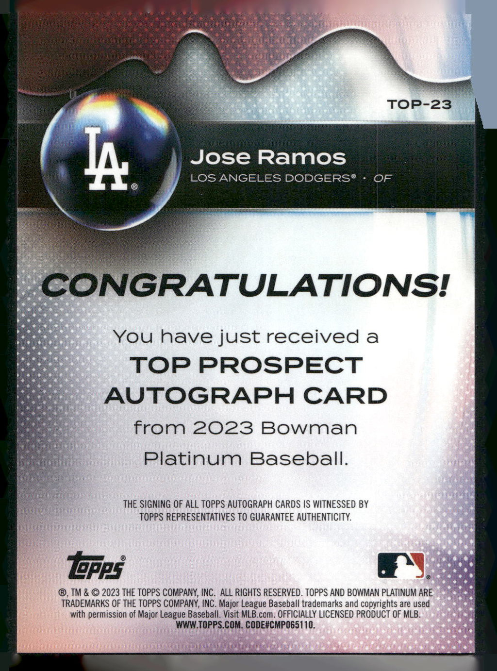 2023 Bowman Platinum #TOP-23 Jose Ramos Top Prospect Autographs