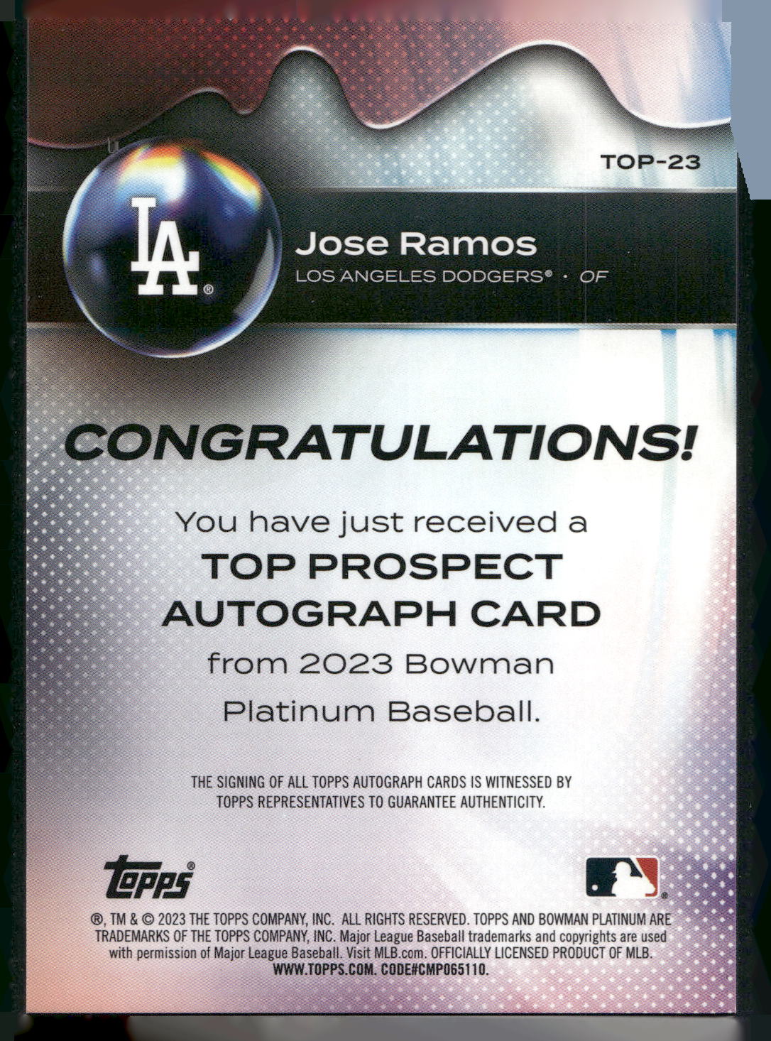 2023 Bowman Platinum #TOP-23 Jose Ramos Top Prospect Autographs