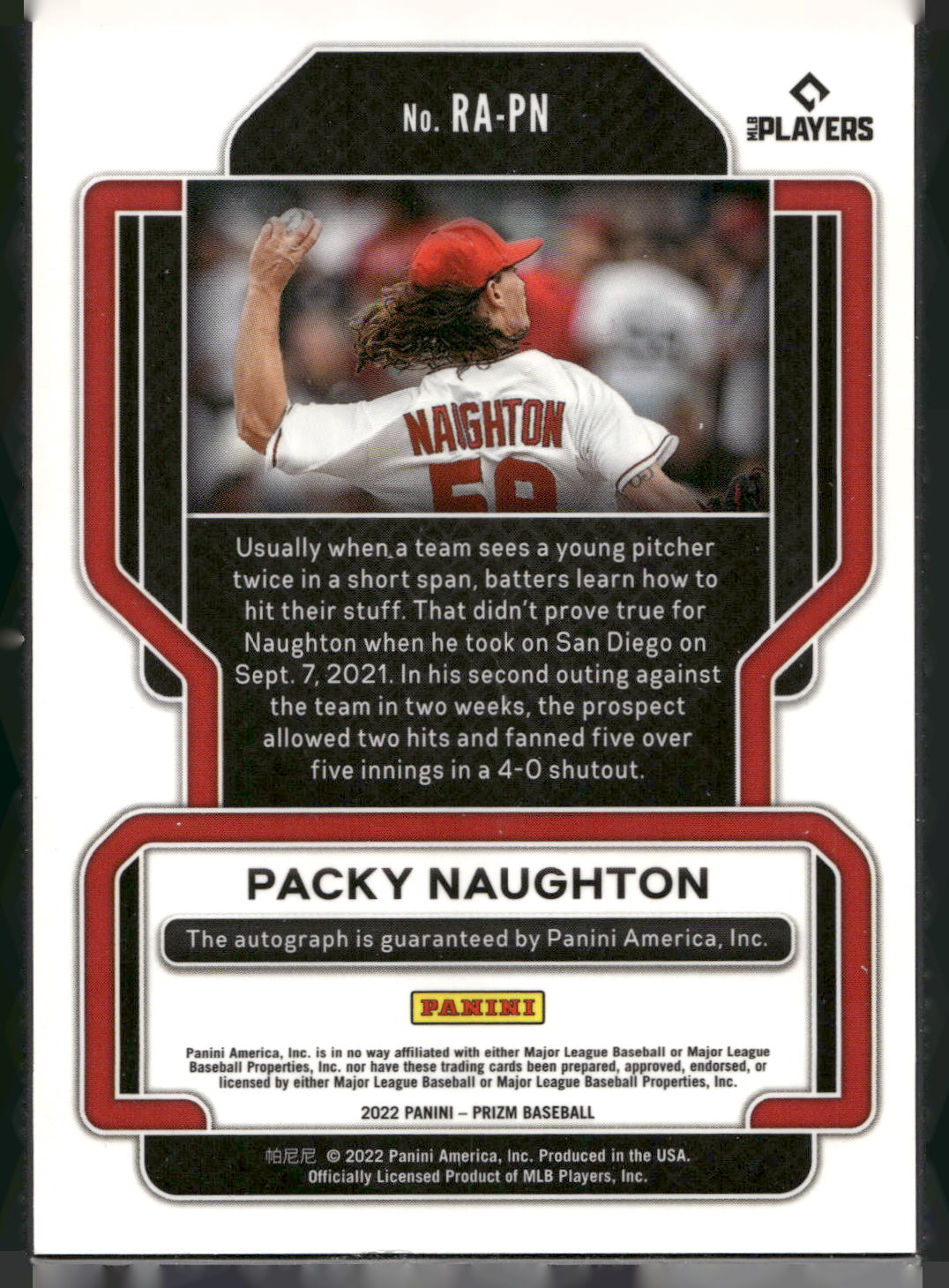 2022 Panini Prizm #RA-PN Packy Naughton Rookie Autographs