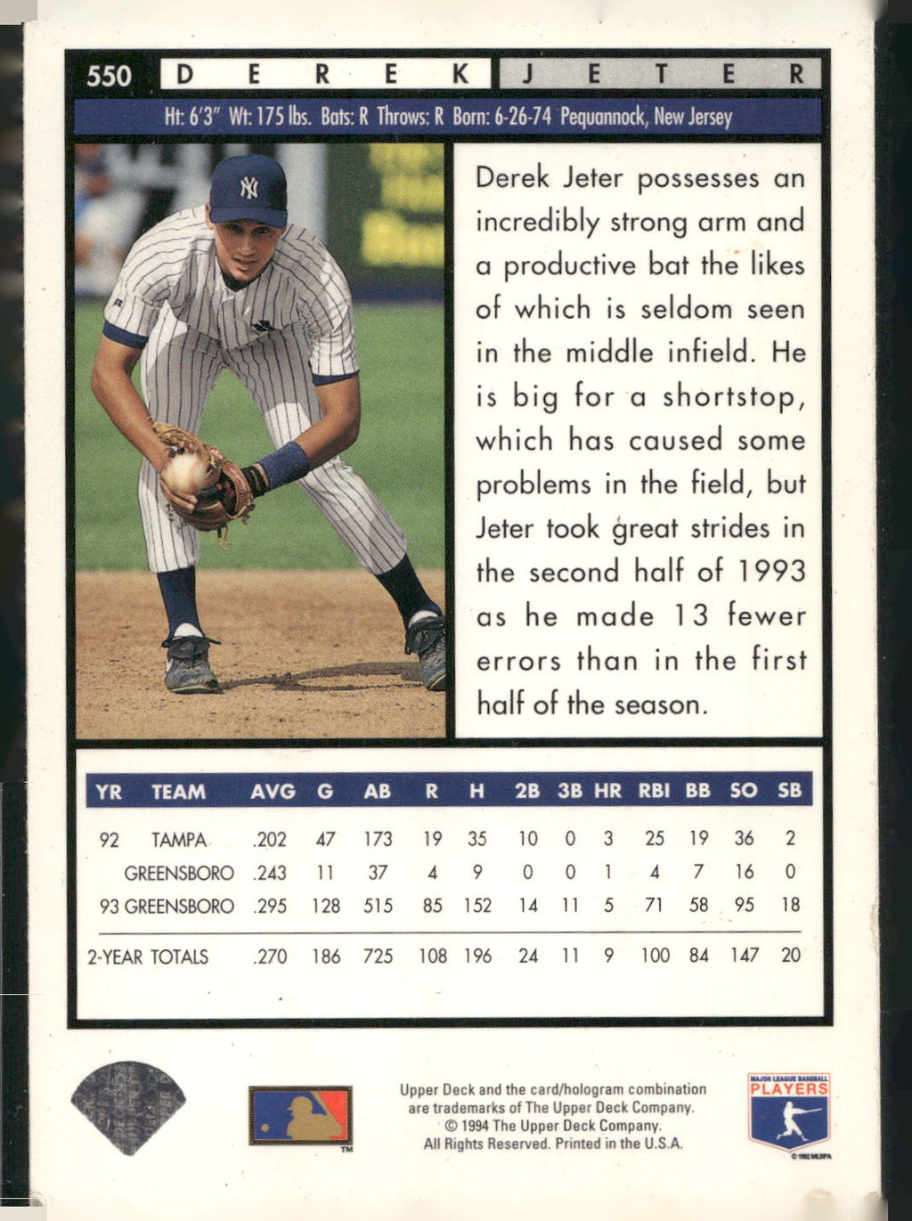 1994 Upper Deck #550 Derek Jeter