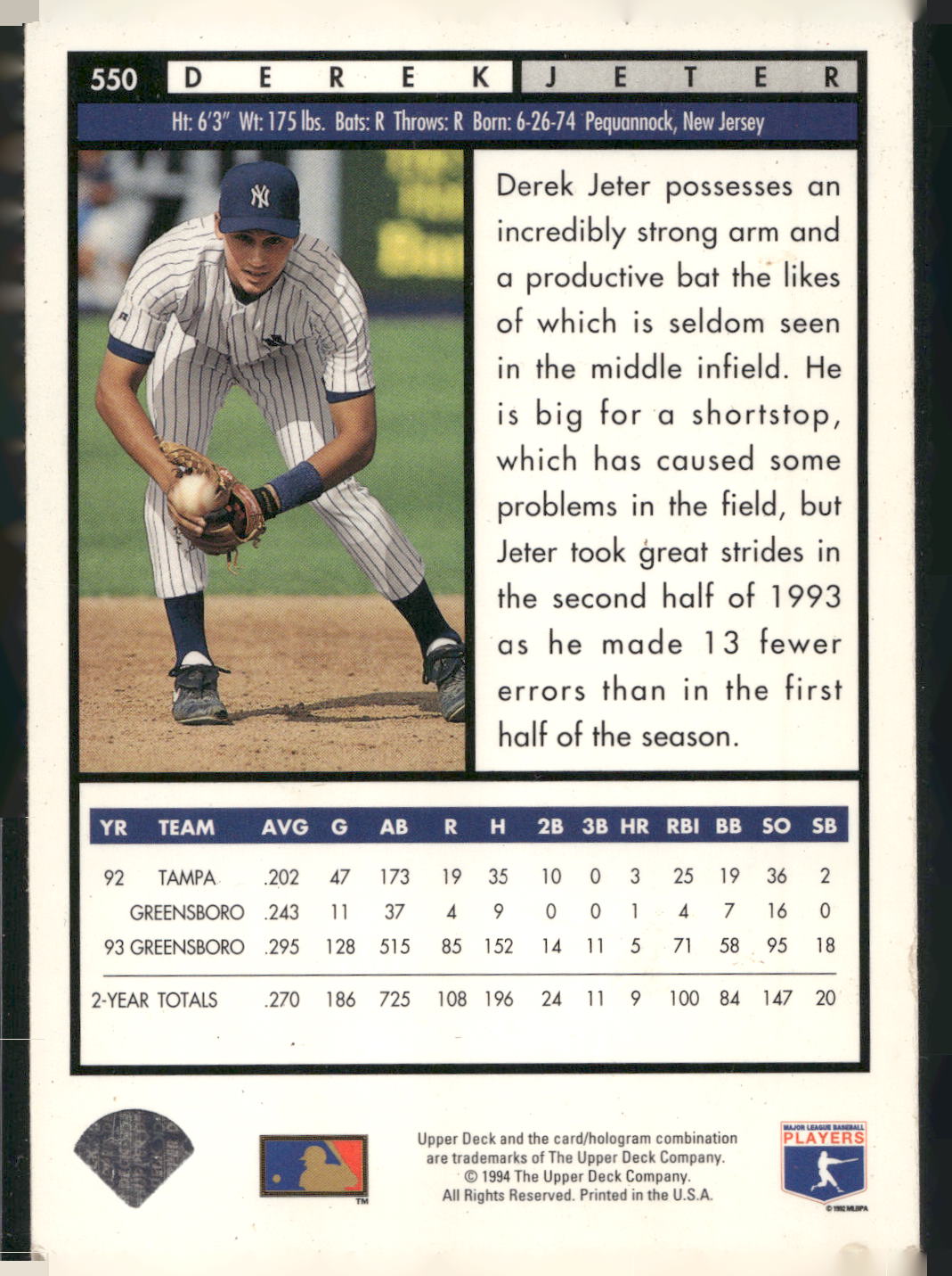 1994 Upper Deck #550 Derek Jeter