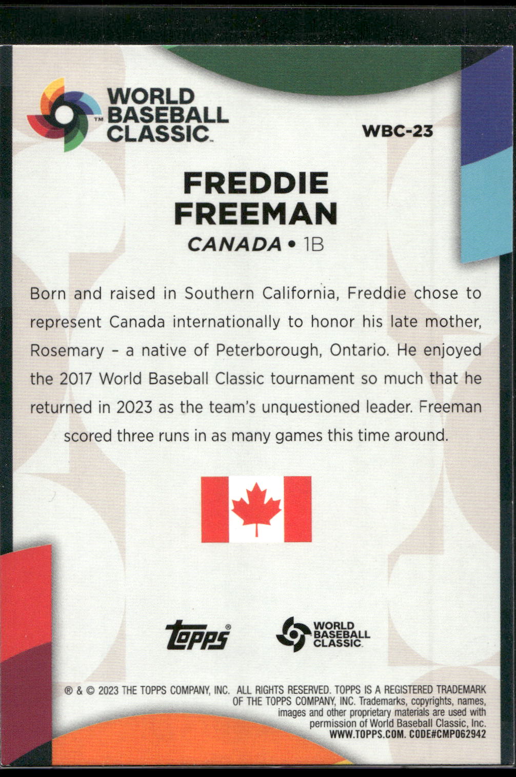 2023 Topps #WBC-23 Freddie Freeman 2023 World Baseball Classic Stars