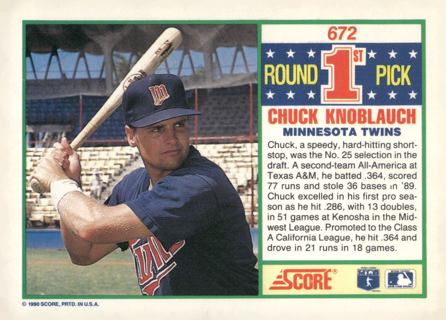 1990 Score #672 Chuck Knoblauch