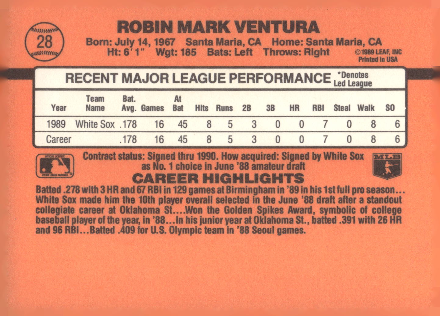 1990 Donruss #28 Robin Ventura