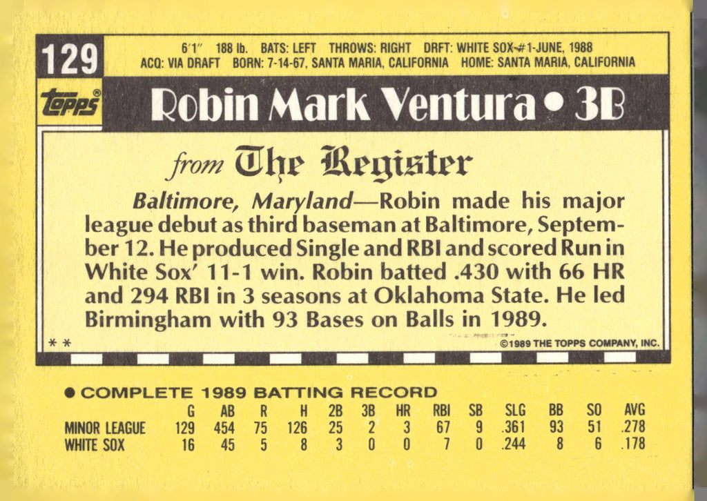 1990 Topps Major League Debut 1989 #129 Robin Ventura