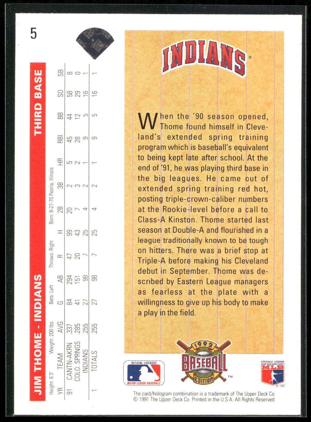 1992 Upper Deck #5 Jim Thome