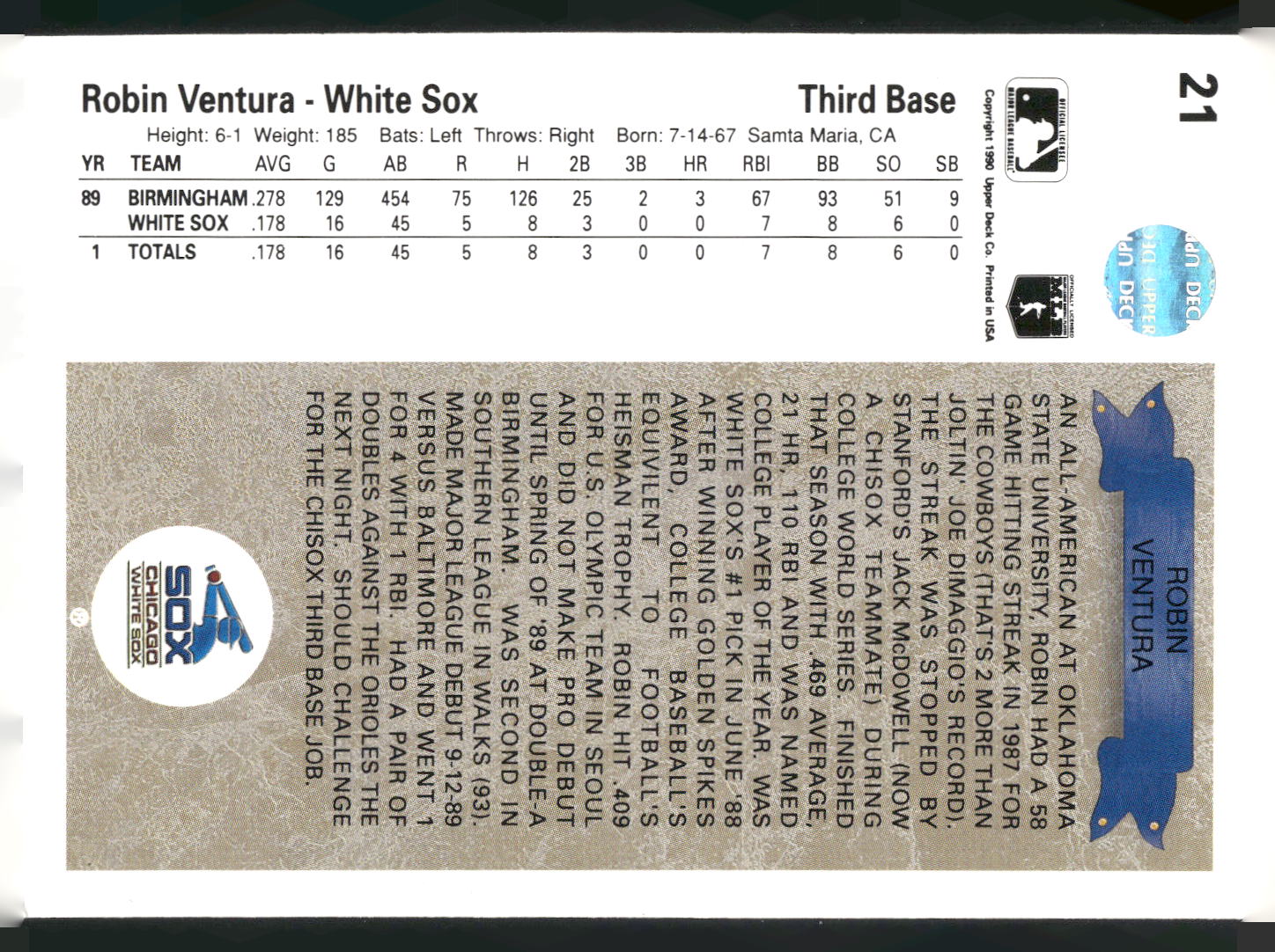 1990 Upper Deck #21 Robin Ventura