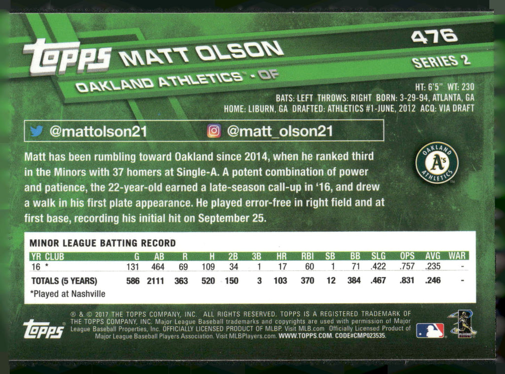 2017 Topps #476 Matt Olson