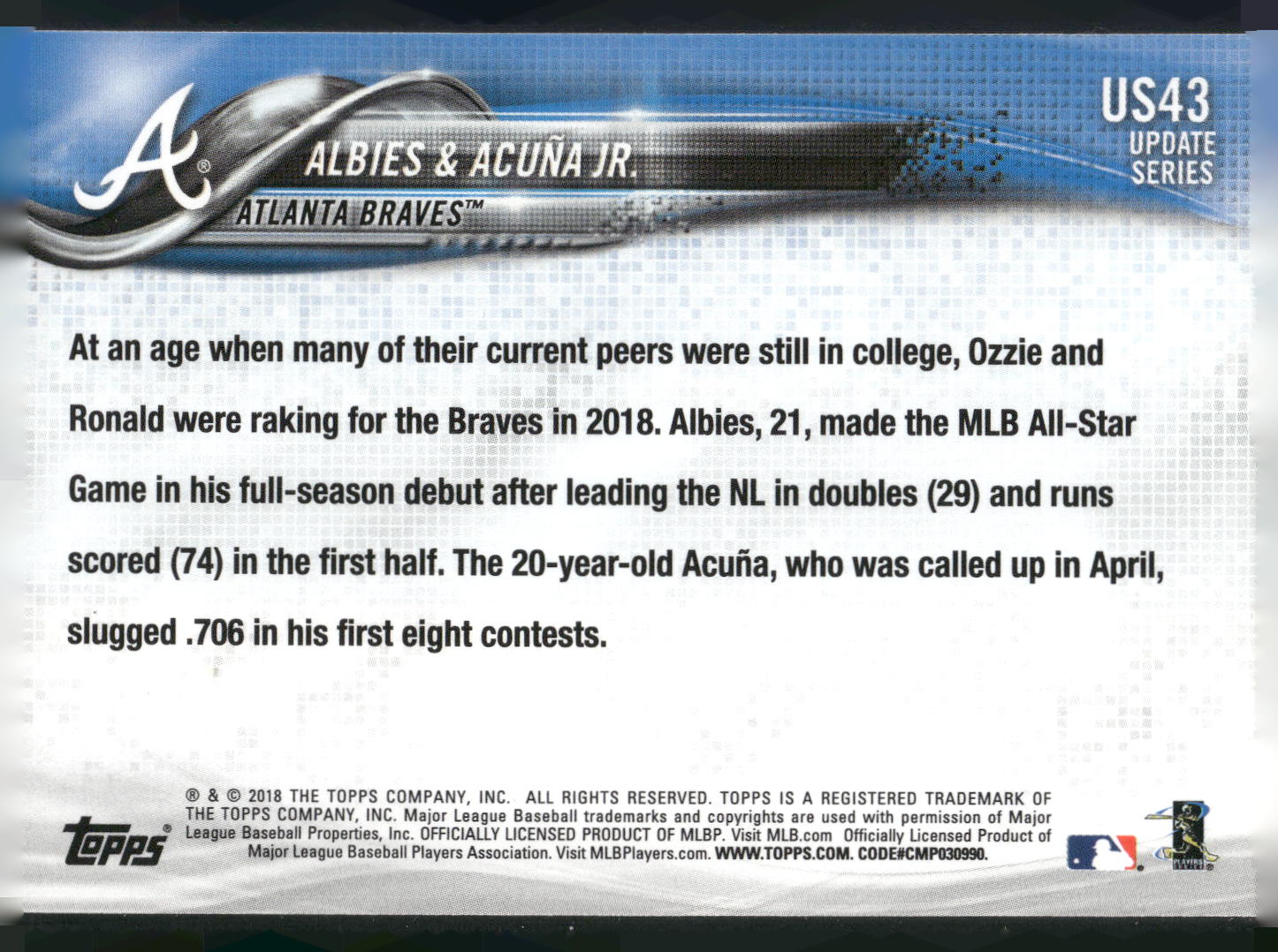 2018 Topps Update #US43 The Future Is Bright (Ronald Acuna Jr. / Ozzie Albies)