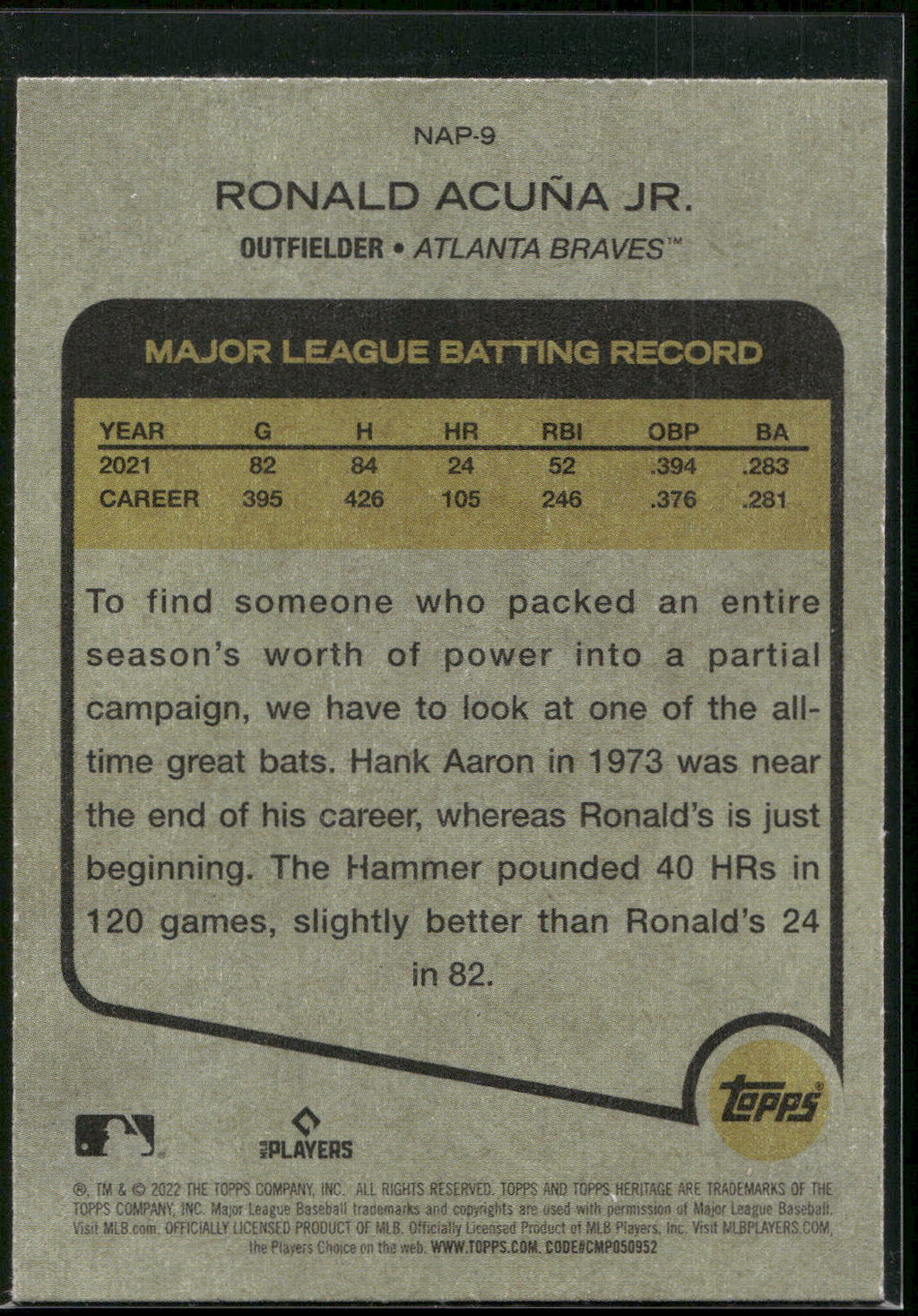 2022 Topps Heritage #NAP-9 Ronald Acuña Jr. New Age Performers