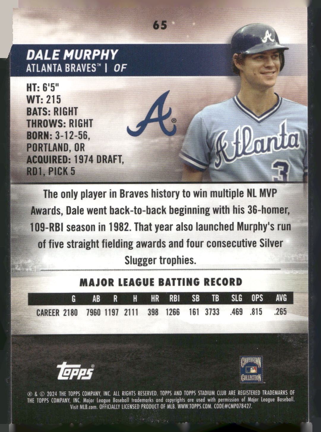 2024 Stadium Club #65 Dale Murphy