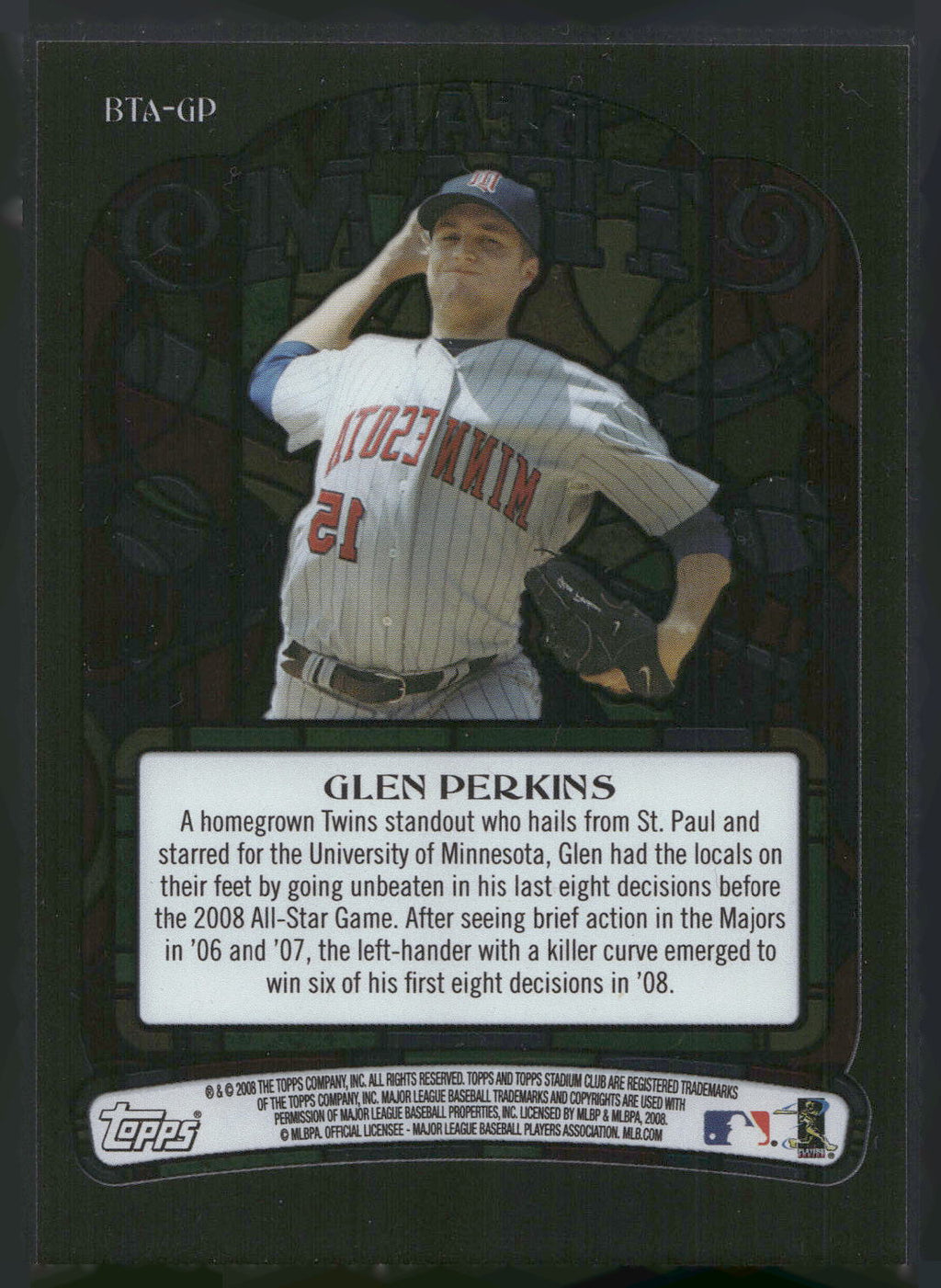 2008 Stadium Club #BTA-GP Glen Perkins Beam Team Autographs
