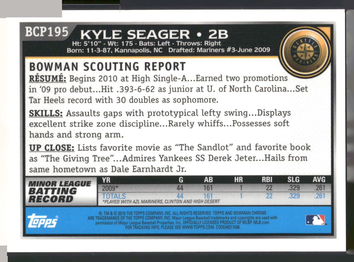 2010 Bowman Chrome #BCP195 Kyle Seager Prospects Autographs