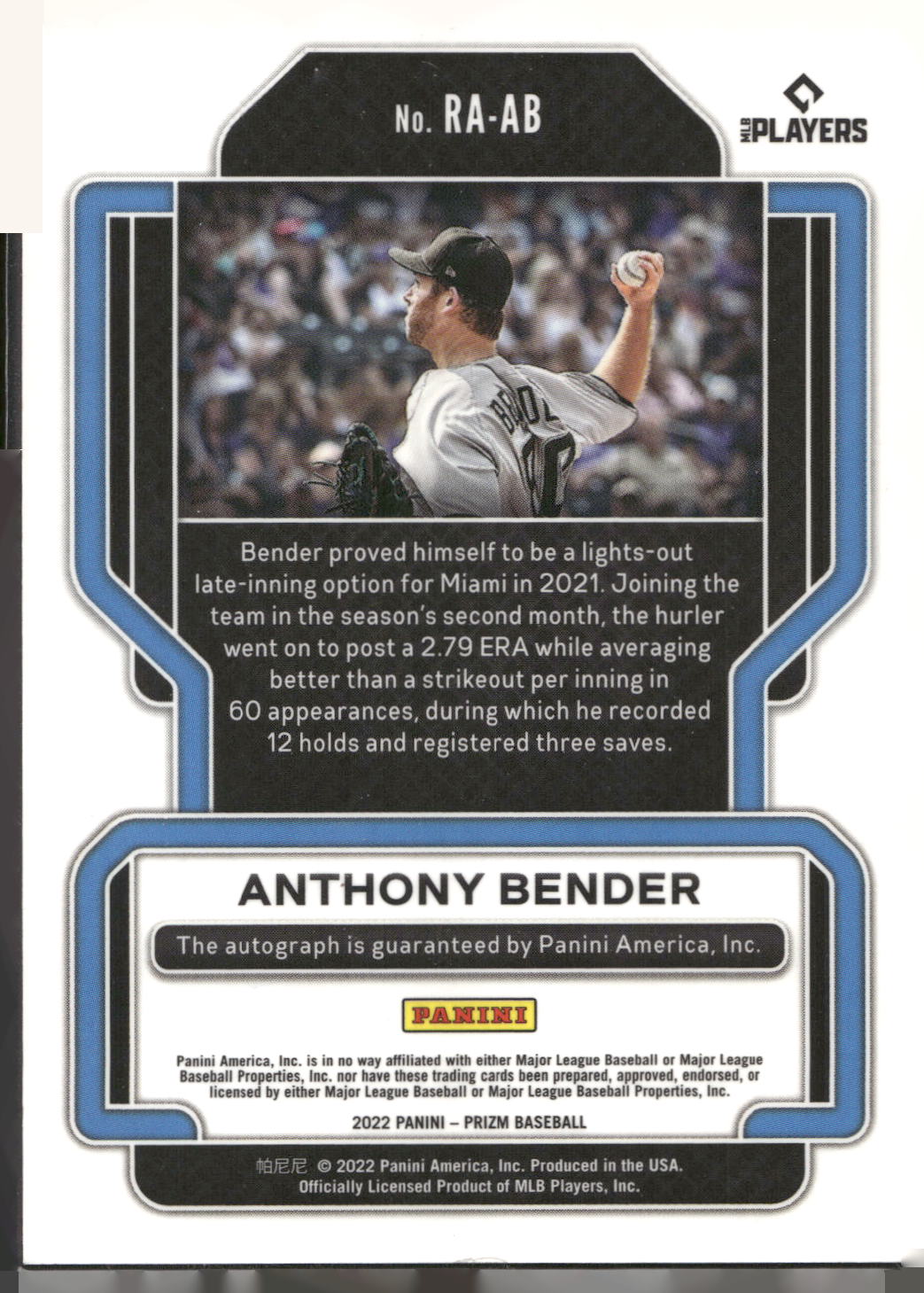 2022 Panini Prizm #RA-AB Anthony Bender Rookie Autographs