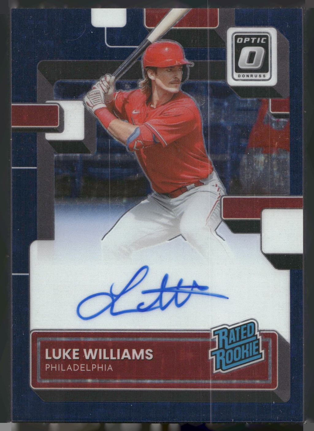2022 Donruss Optic #RRS-LW Luke Williams Rated Rookie Signatures Blue Prizm #/49
