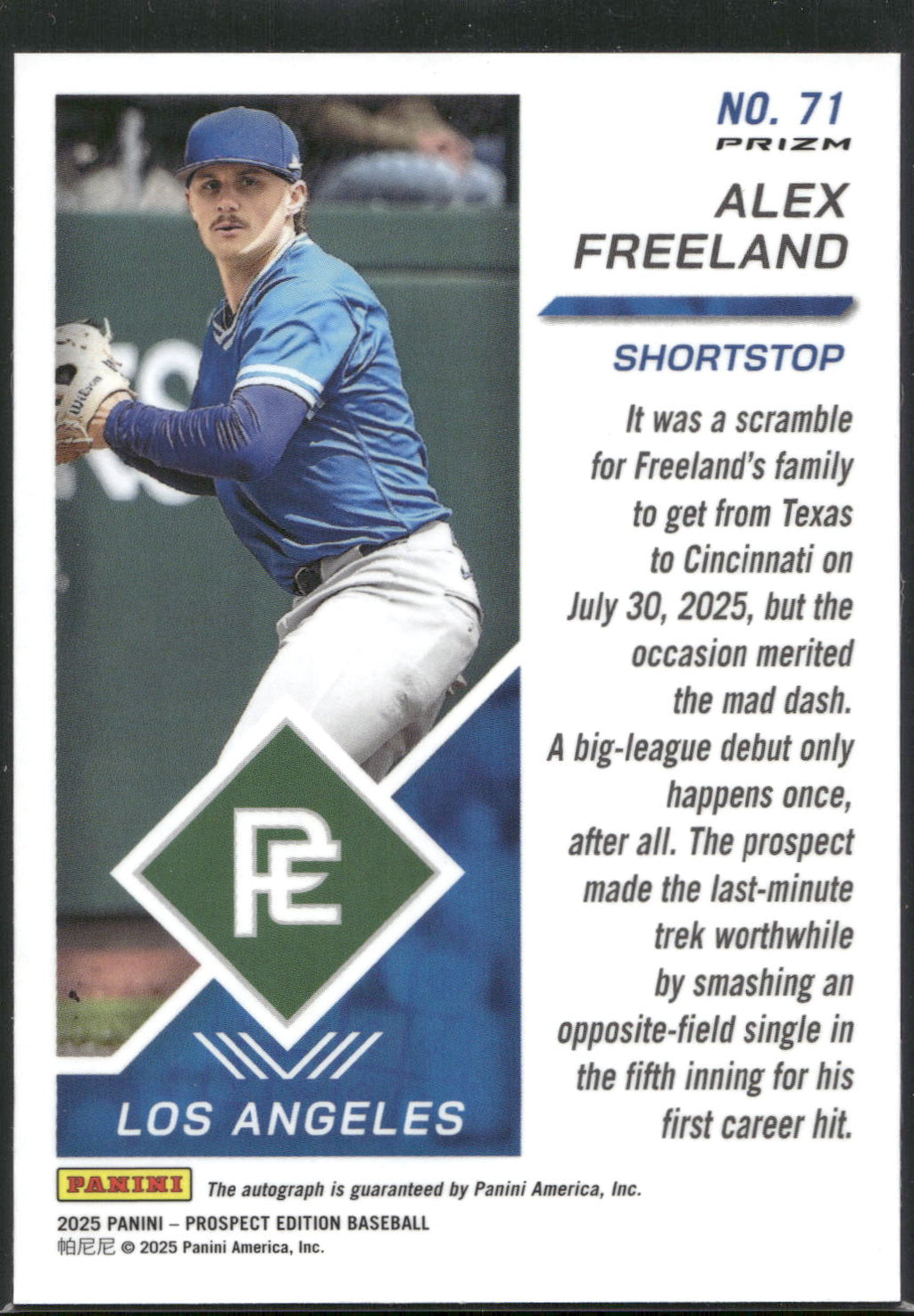 2025 Panini Prospect Edition #71 Alex Freeland Holo Signatures - Green