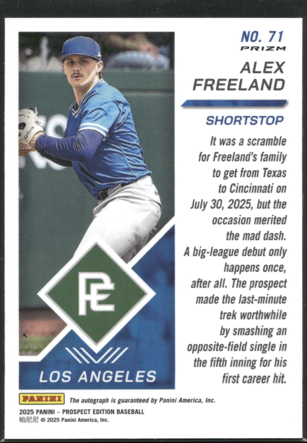 2025 Panini Prospect Edition #71 Alex Freeland Holo Signatures - Green