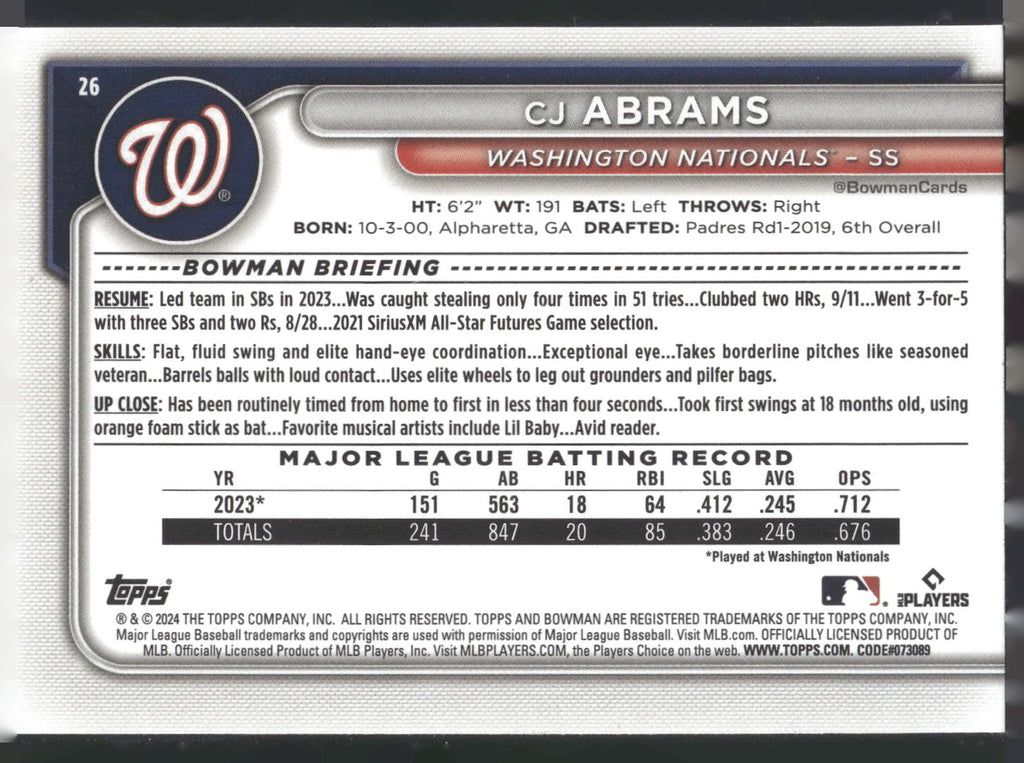 2024 Bowman #26 CJ Abrams Neon Green #/399