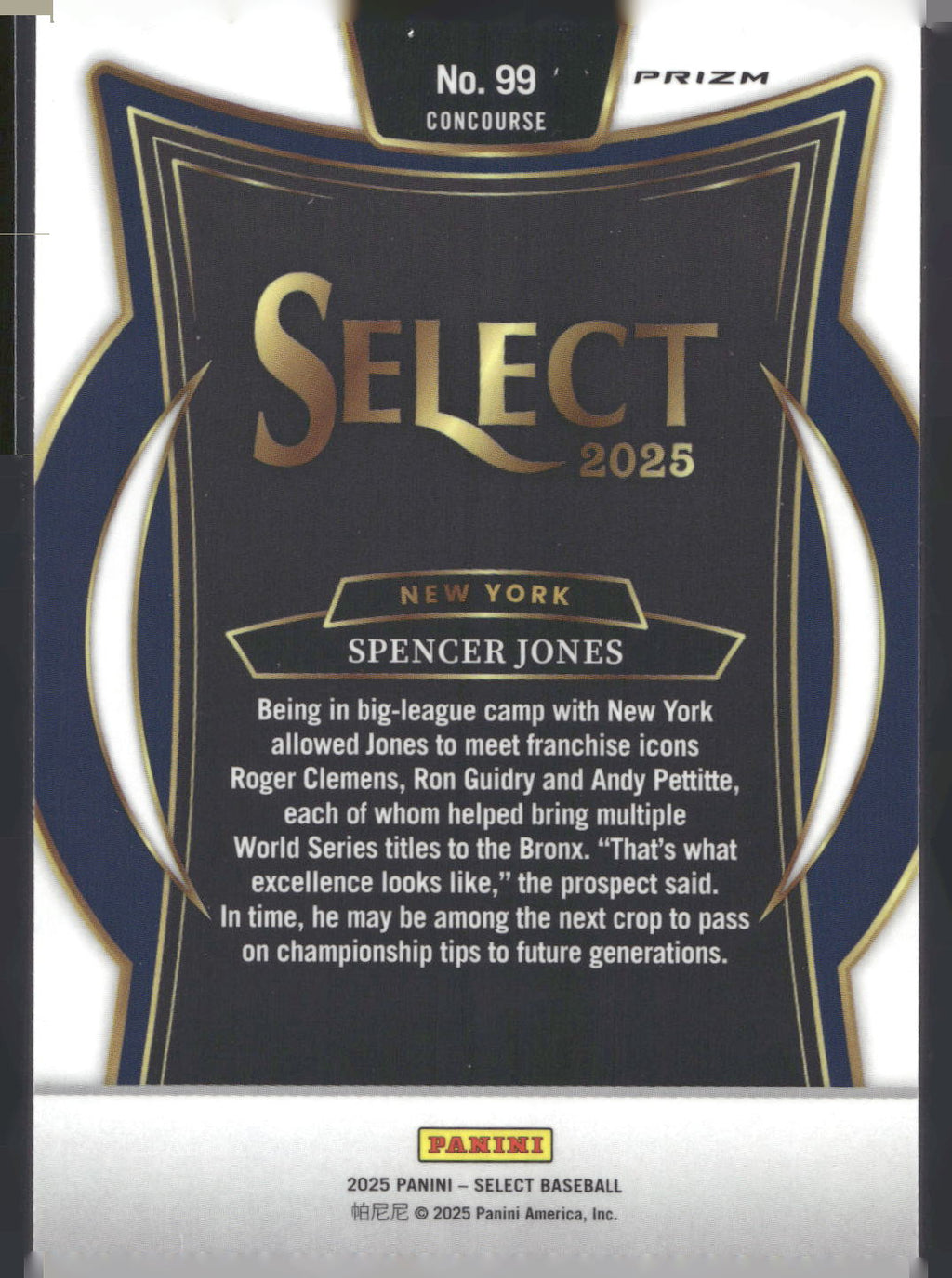 2025 Panini Select #99 Spencer Jones Silver Prizms