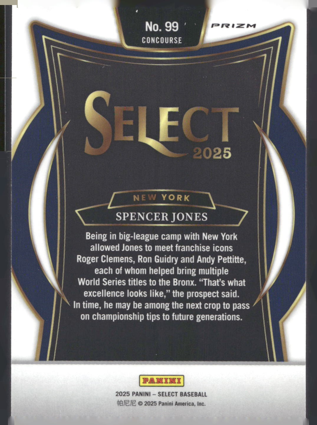 2025 Panini Select #99 Spencer Jones Silver Prizms