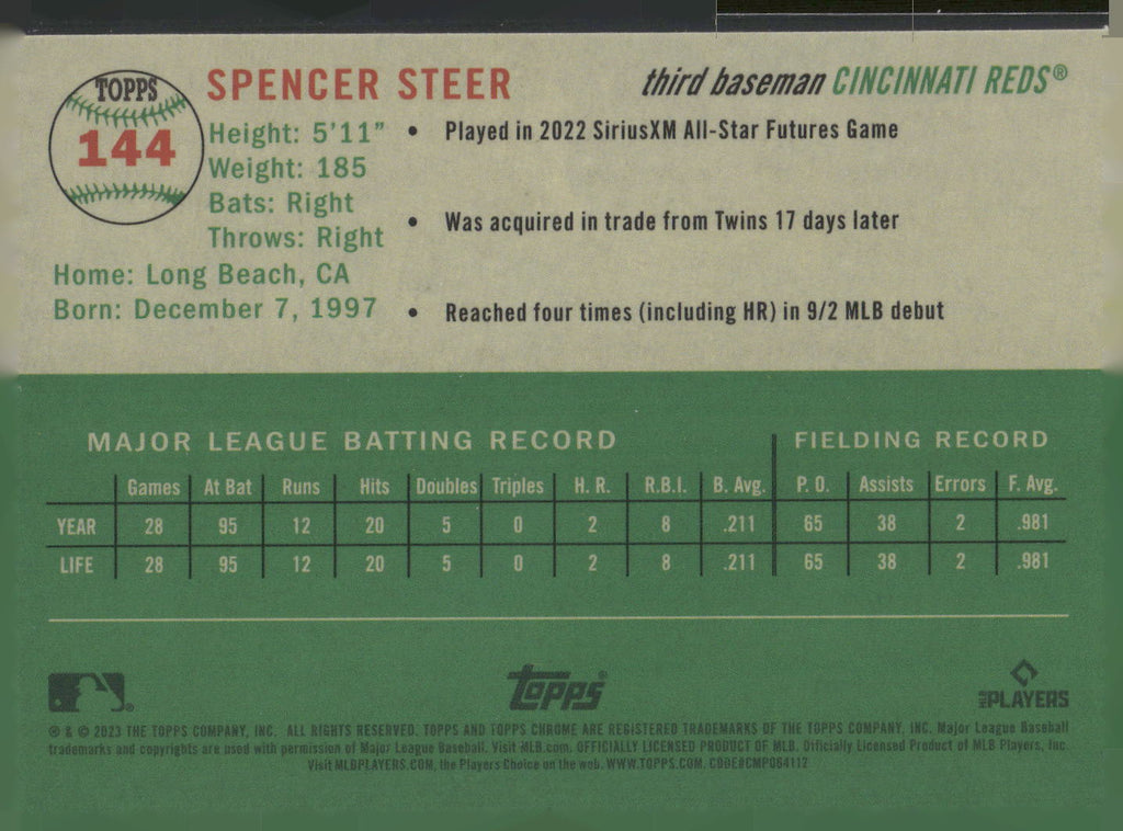 2023 Topps Chrome Platinum Anniversary #144 Spencer Steer