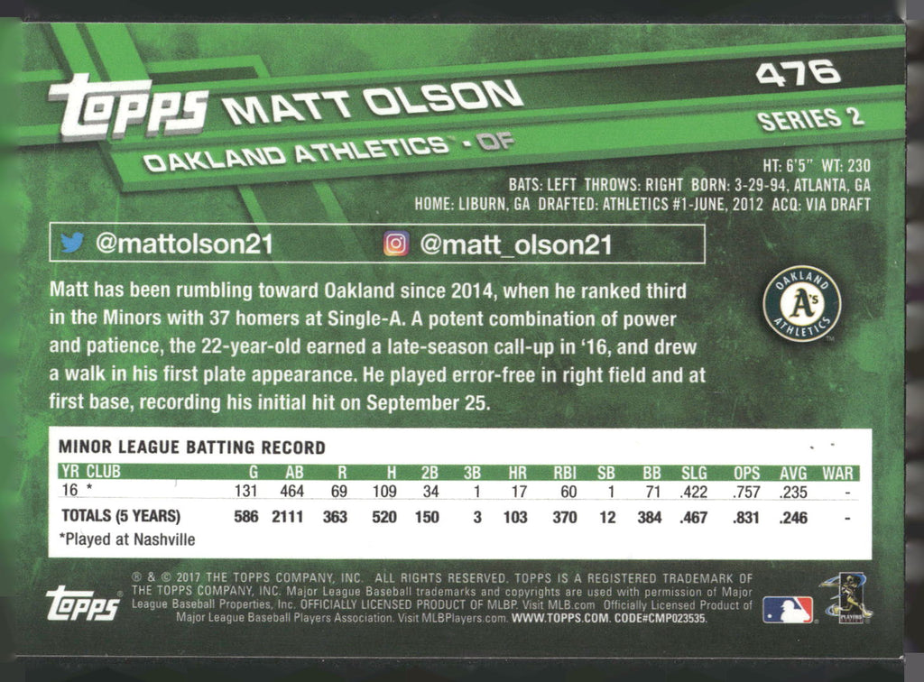 2017 Topps #476 Matt Olson