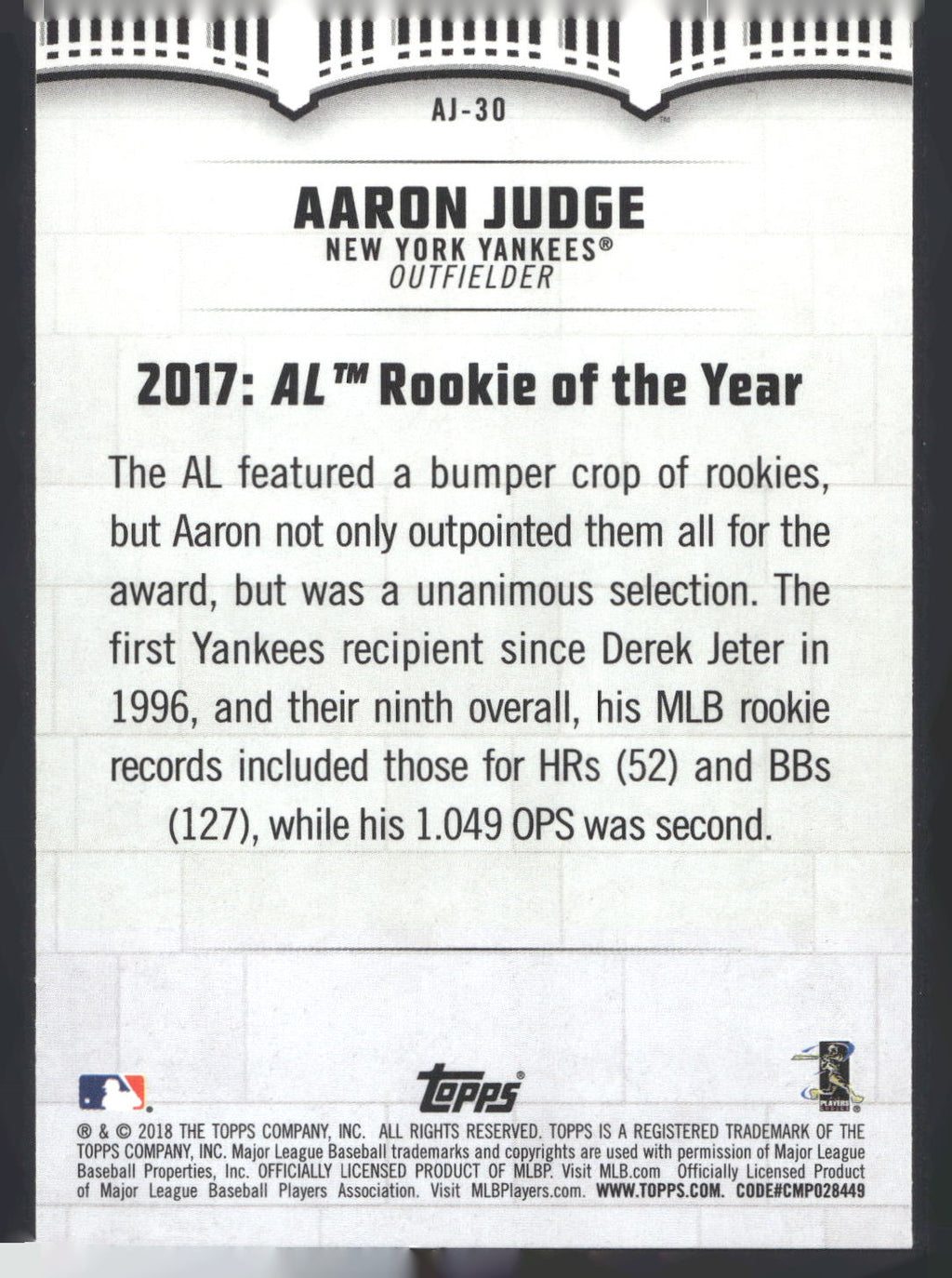 2018 Topps #AJ-30 Aaron Judge Aaron Judge Highlights Black