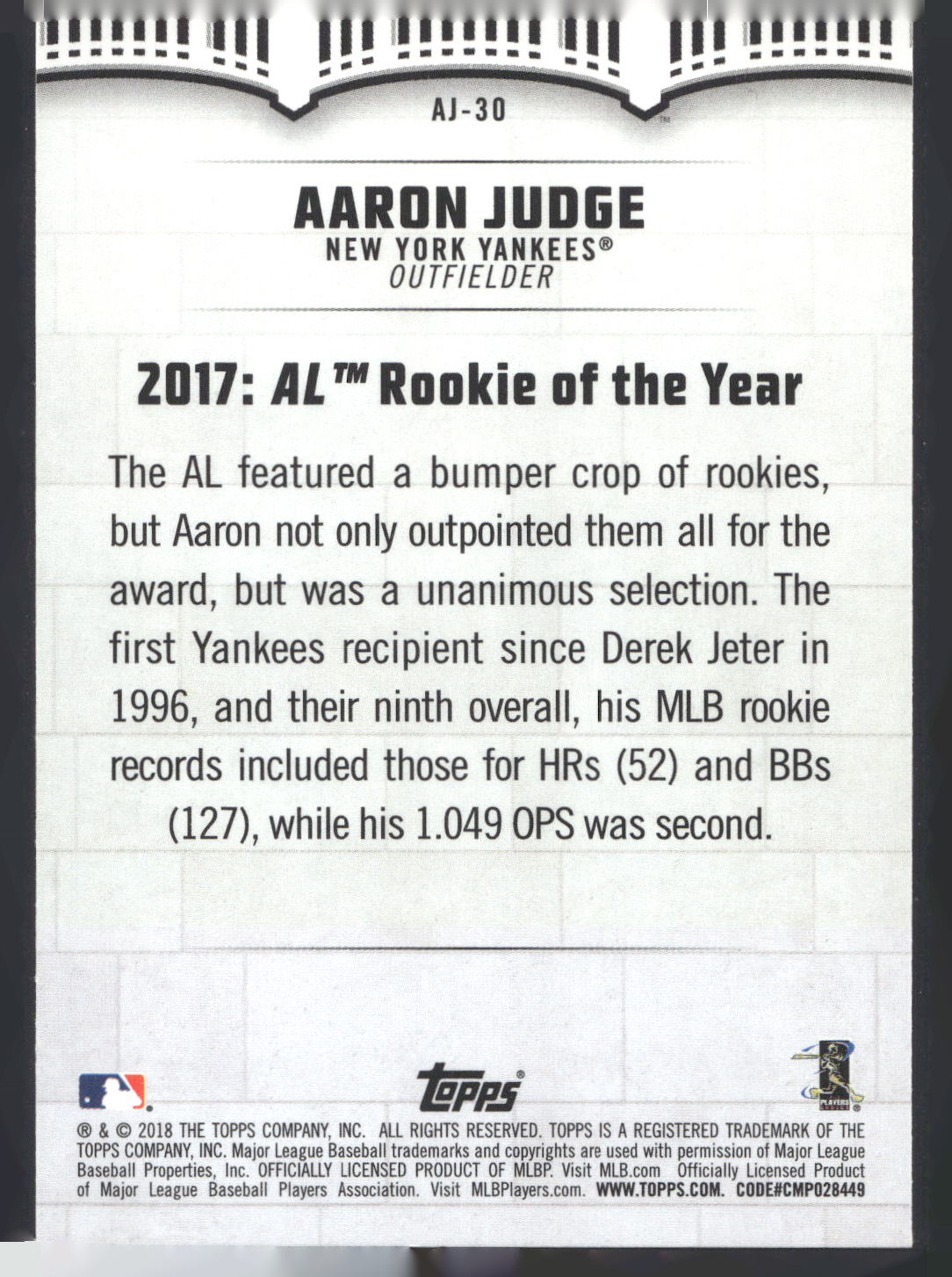 2018 Topps #AJ-30 Aaron Judge Aaron Judge Highlights Black