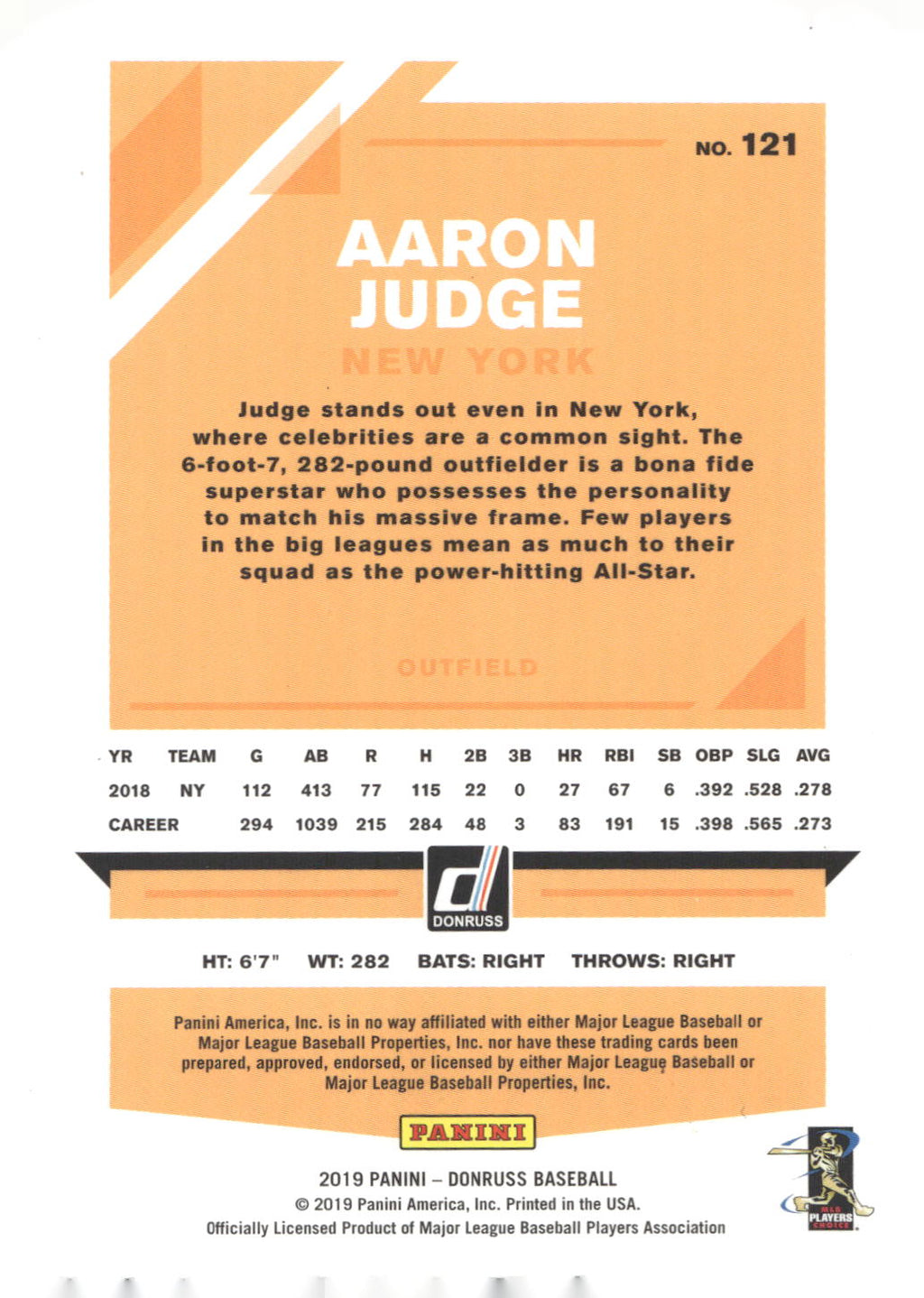 2019 Donruss #121b Aaron Judge