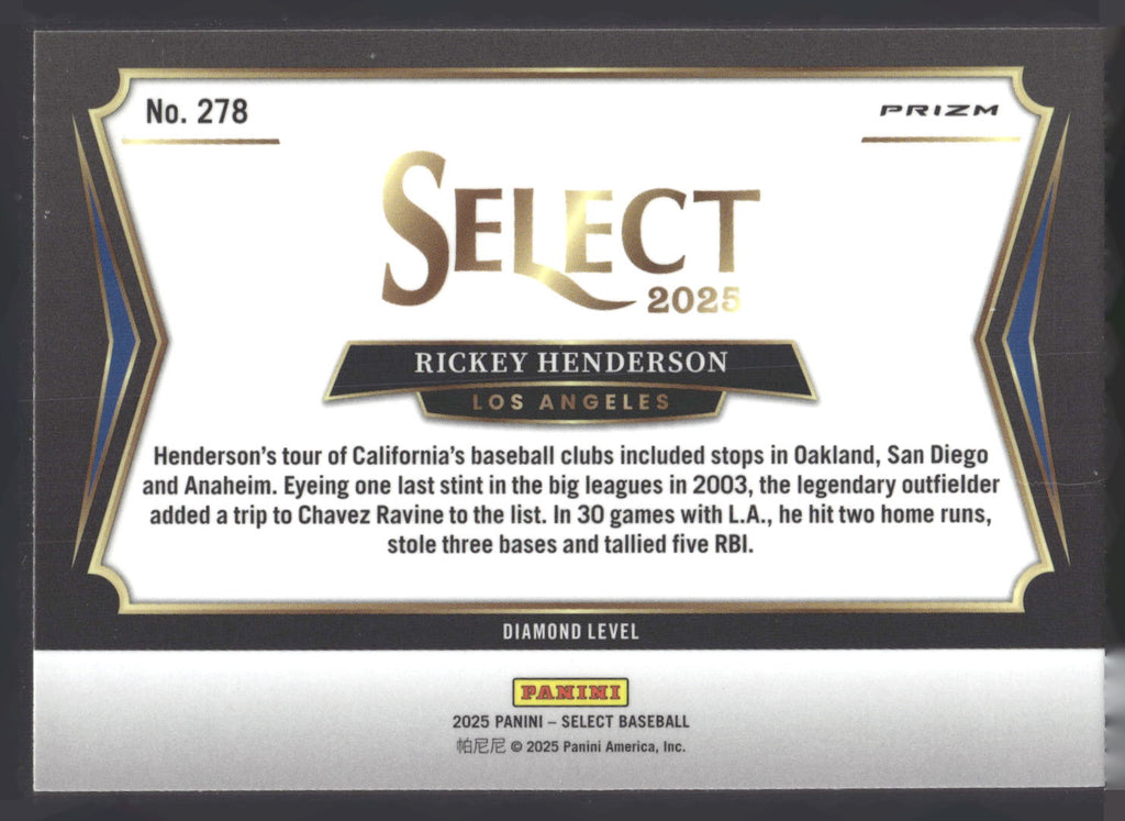 2025 Panini Select #278 Rickey Henderson Silver Prizms