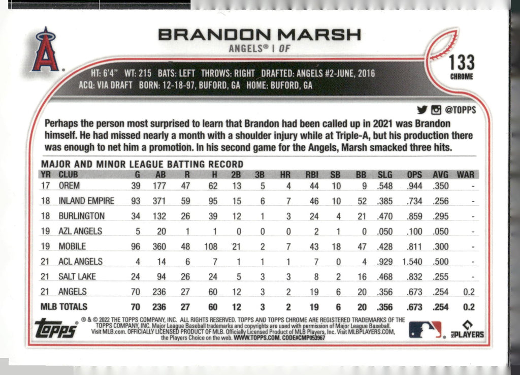 2022 Topps Chrome #133 Brandon Marsh Sepia Refractor