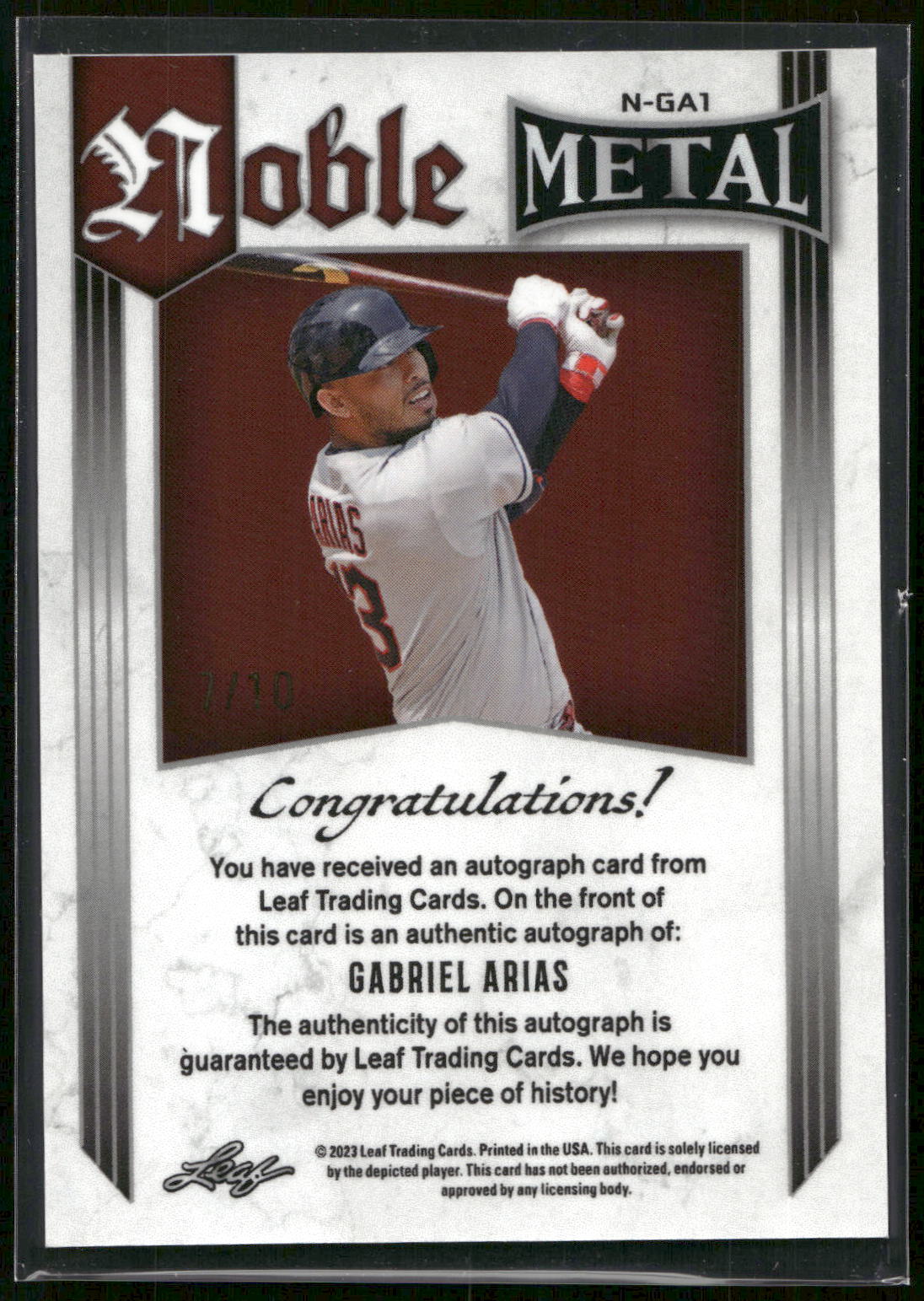 2023 Leaf Metal #N-GA1 Gabriel Arias Noble Autographs Silver Prismatic #/10