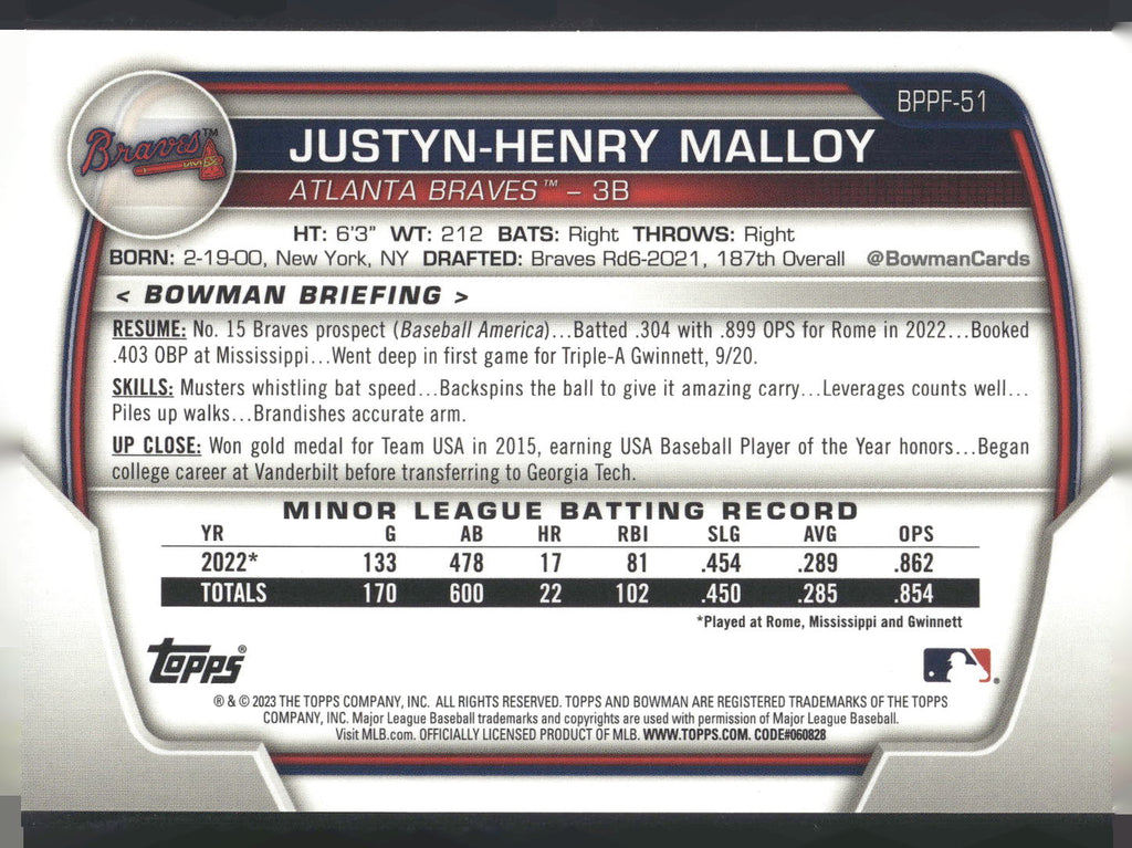 2023 Bowman 1st Edition #BPPF-51 Justyn-Henry Malloy Yellow Foil #/75