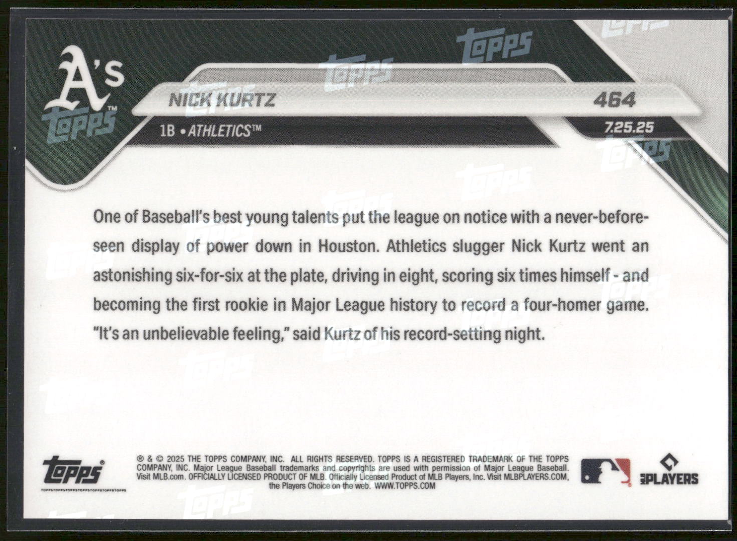 2025 Topps Now #464 Nick Kurtz