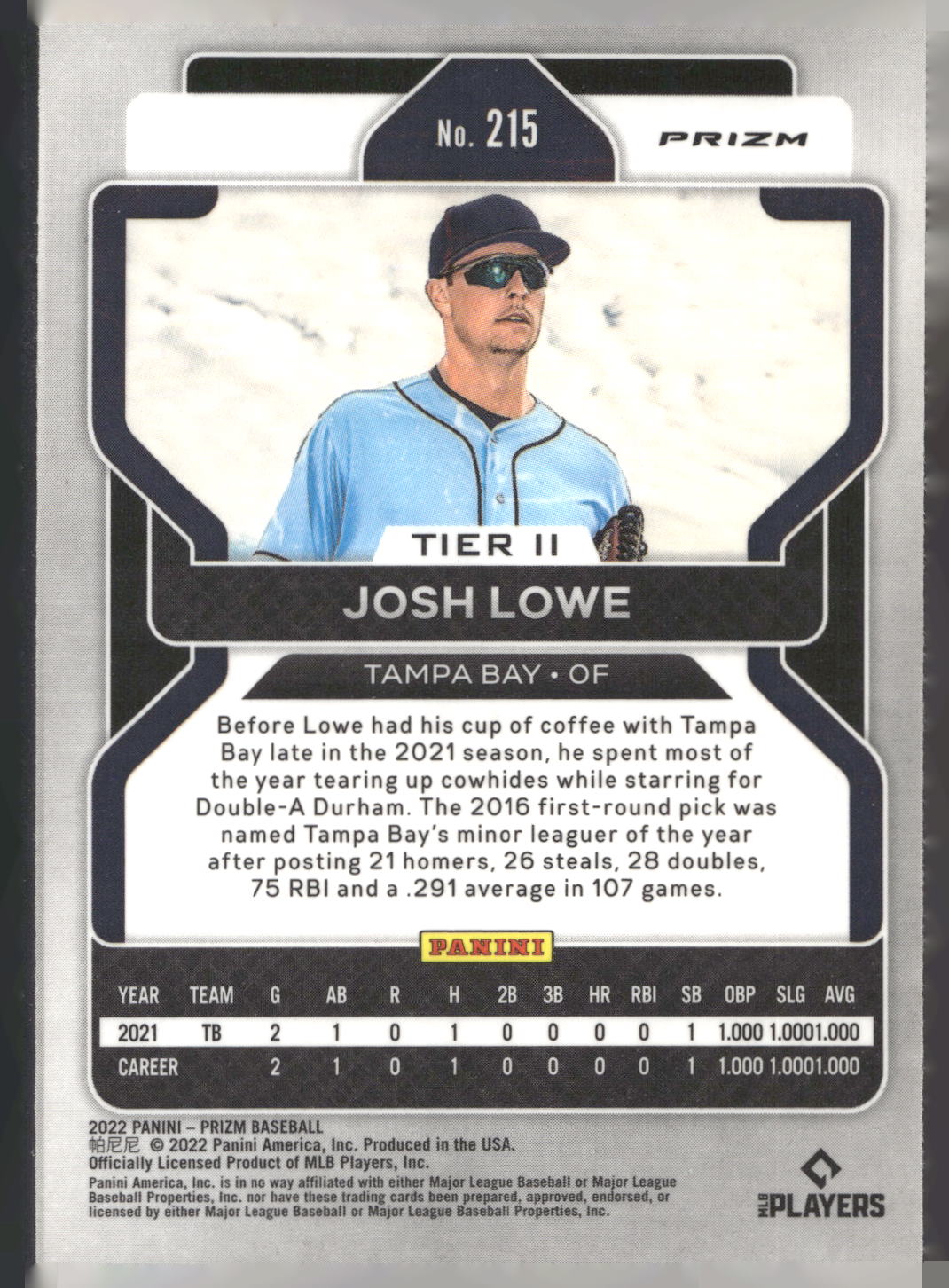 2022 Panini Prizm #215 Josh Lowe White Wave Prizm