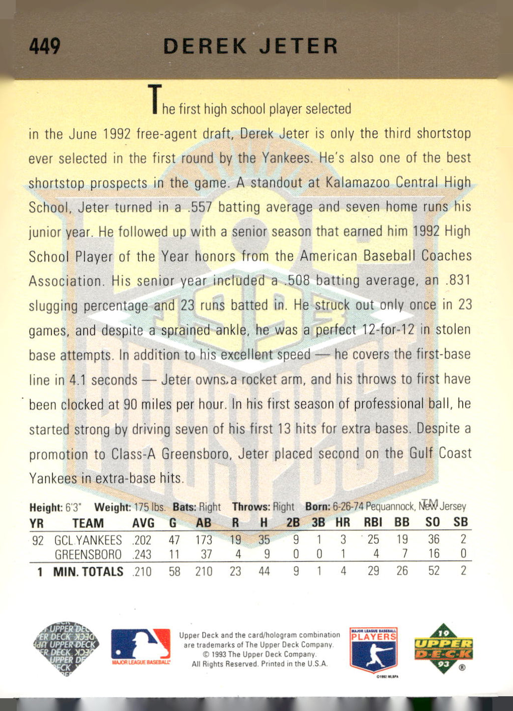 1993 Upper Deck #449 Derek Jeter