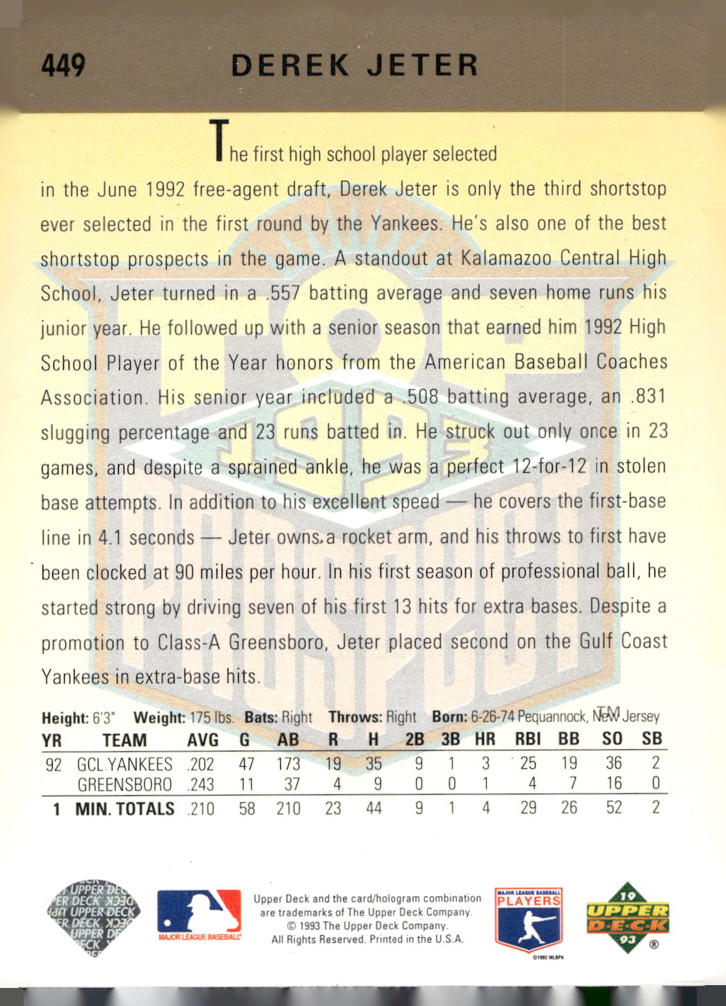 1993 Upper Deck #449 Derek Jeter