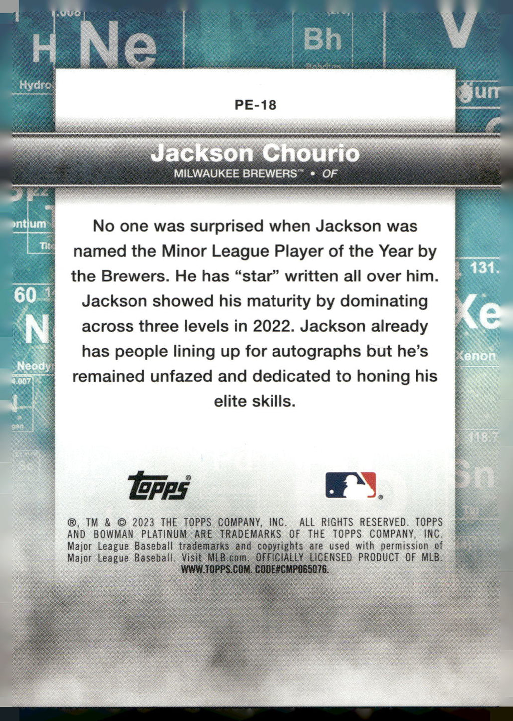 2023 Bowman Platinum #PE-18 Jackson Chourio Precious Elements