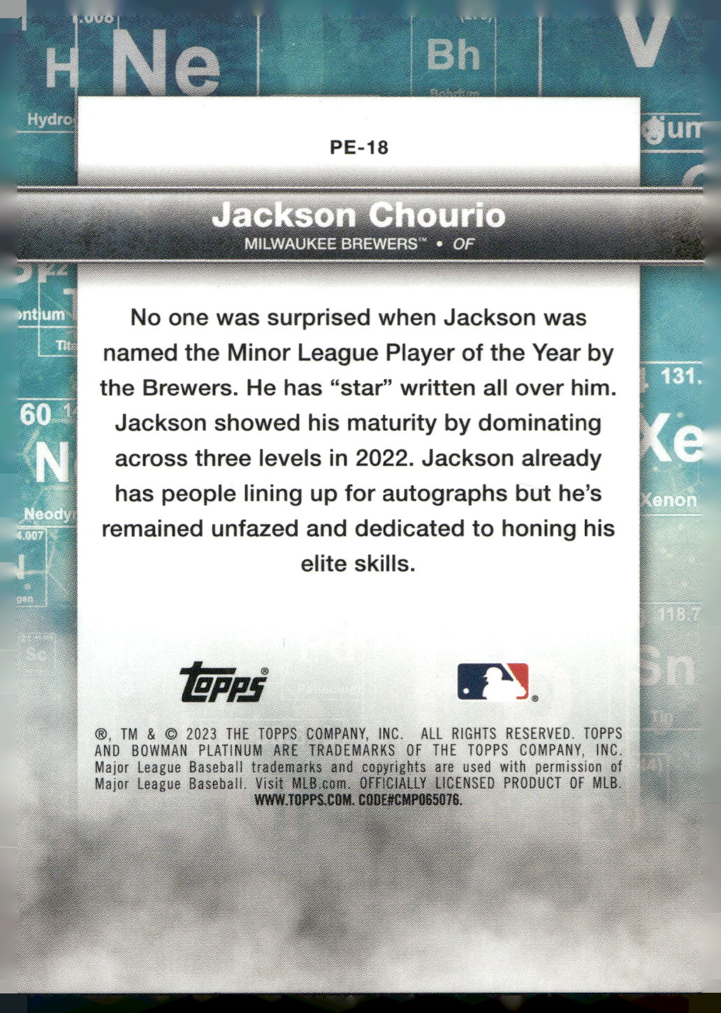 2023 Bowman Platinum #PE-18 Jackson Chourio Precious Elements